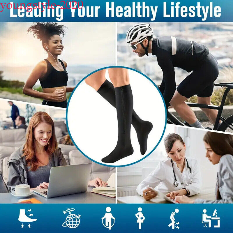 Zip-Up Compression Socks 20-30 mmHg Knee-High Unisex Leg Calf Support Stockings