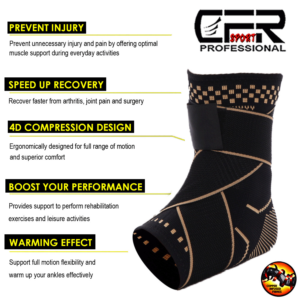 Copper Ankle Support Compression Strap Achilles Tendon Brace Sprain Sports Wrap