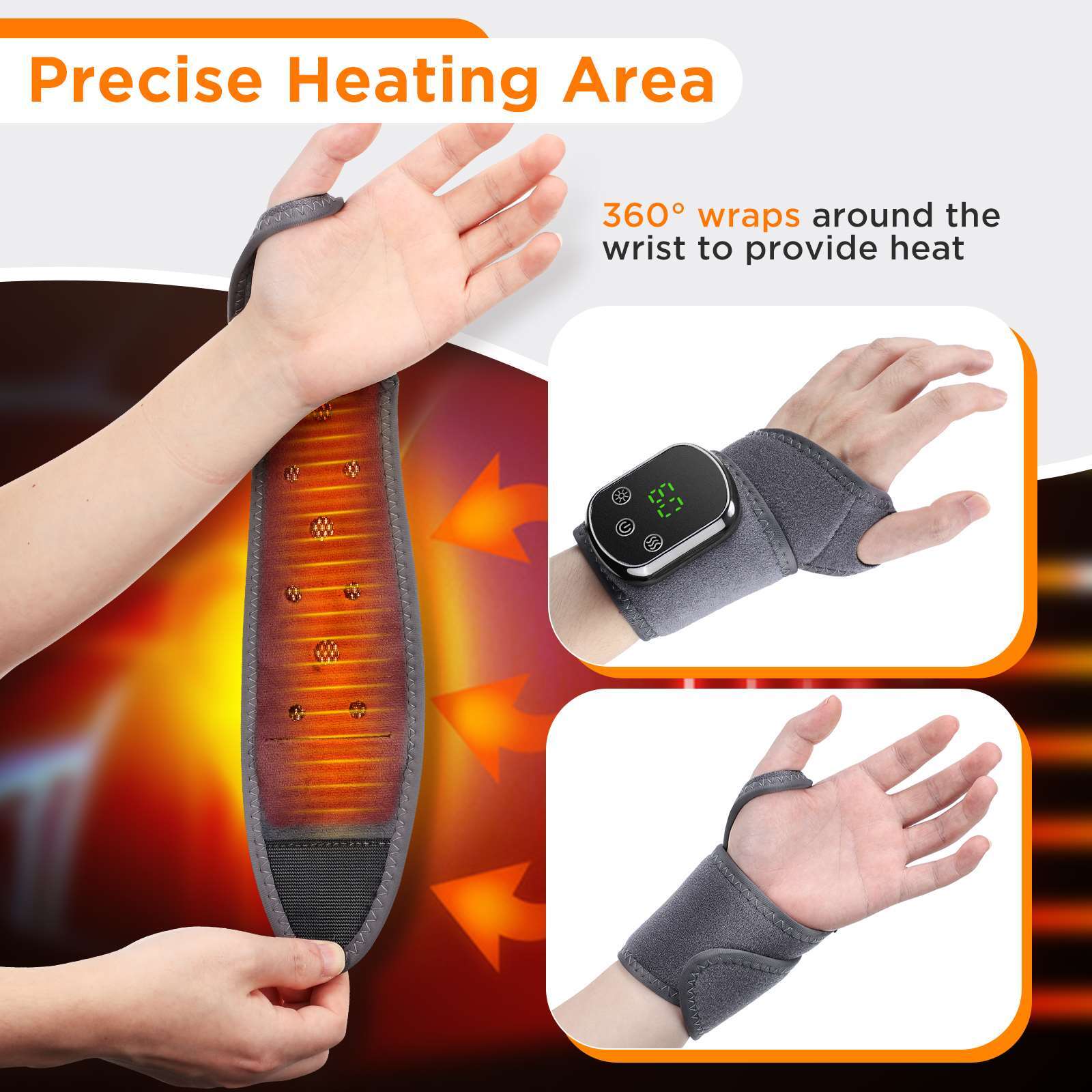 USB Electric Heated Vibration Wrist Massage Hand Brace Support Joint Pain Relief