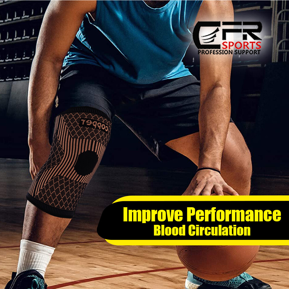 Copper Knee Support Compression Sleeve Brace Sport Patella Joint Pain Arthritis