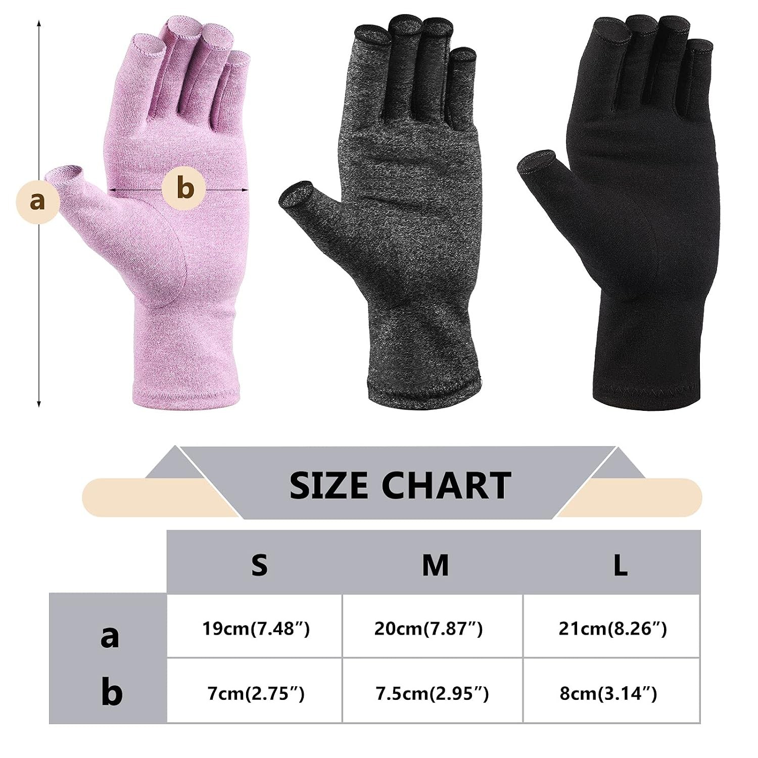 Compression Arthritis Gloves for Hands Men Women Fingerless Black Gray Purple