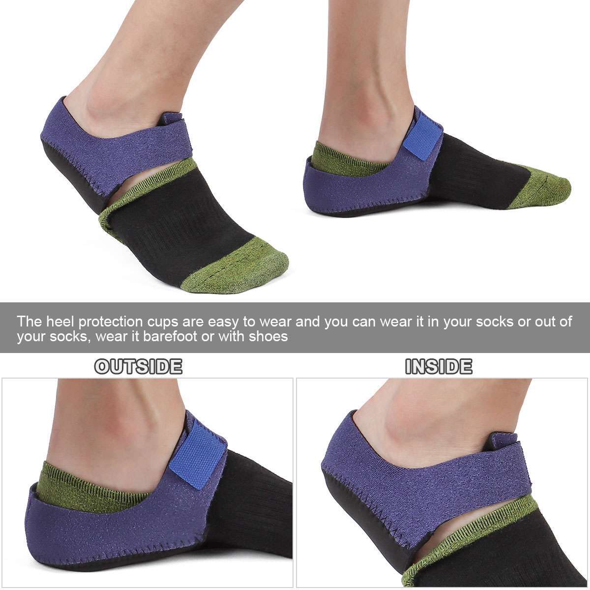 1/2 Pairs Heel Cups Protector Plantar Fasciitis Socks Pads For Foot Support Pain