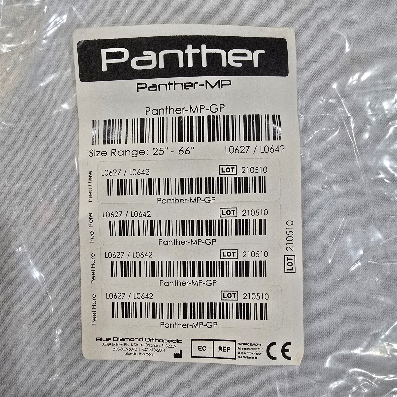 Back Brace Spinal + Gel pack Panther MP627 By Blue Diamond Ortho Post Surgery