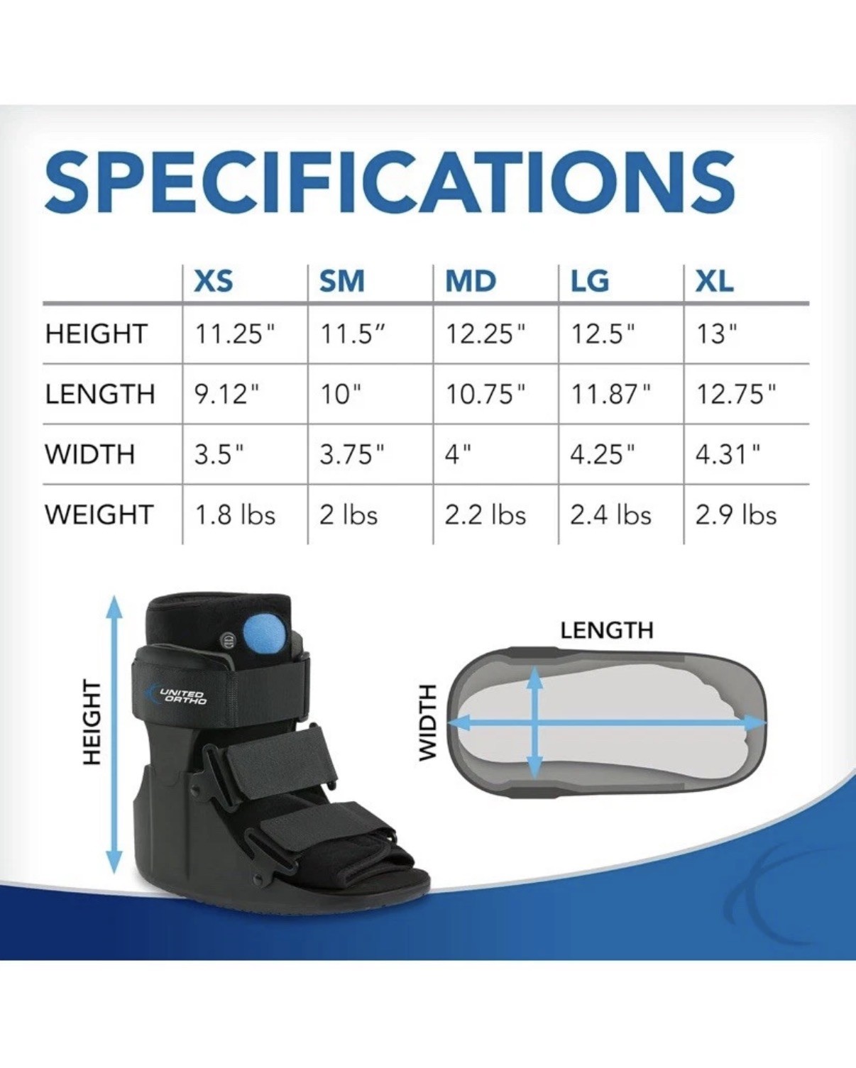 United Ortho USA14115 SHORT Air Cam Walker Fracture Boot, MEDIUM, Black B-9 NEW