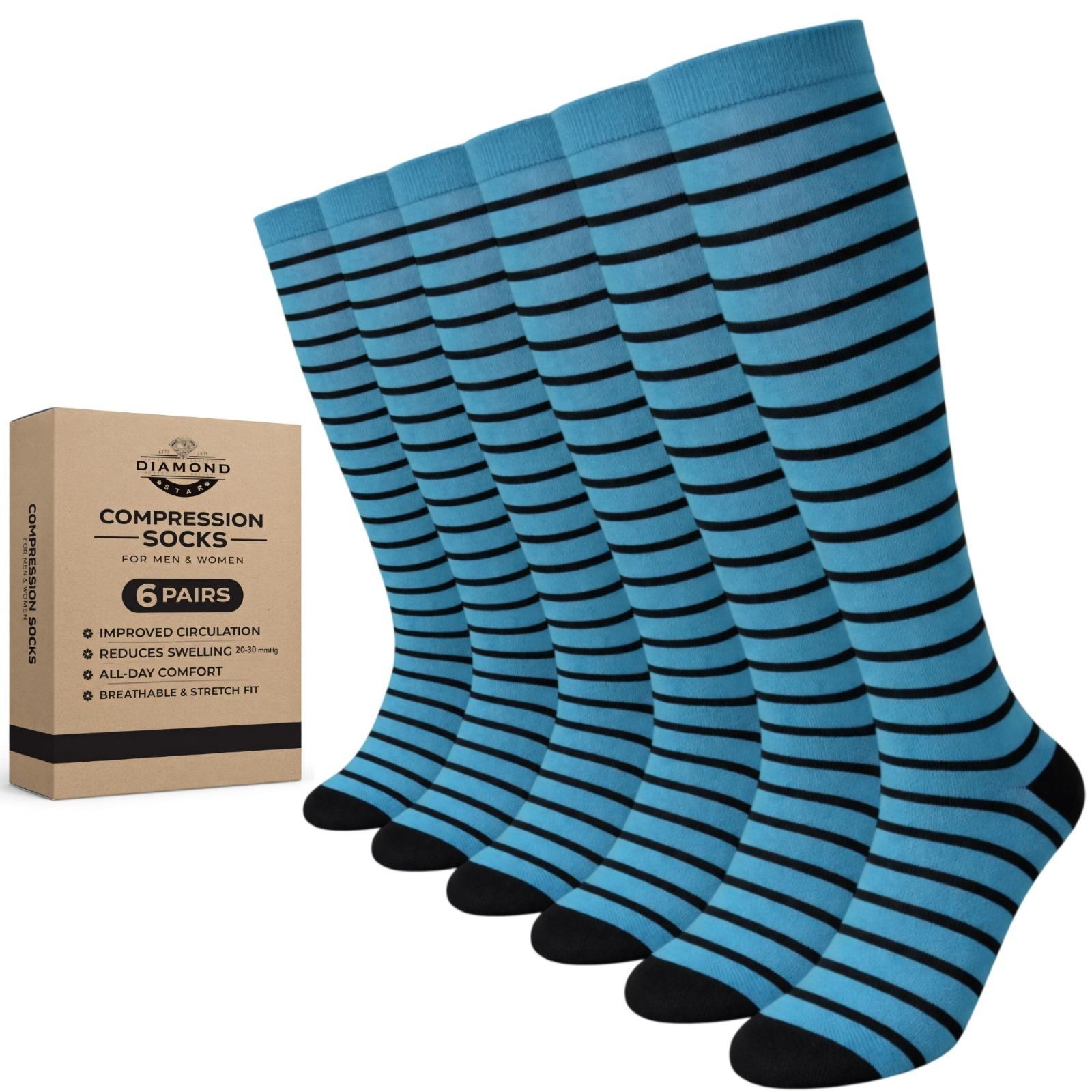 Men & Women Compression Socks Fit Knee High Support Running Travel 6 Pairs