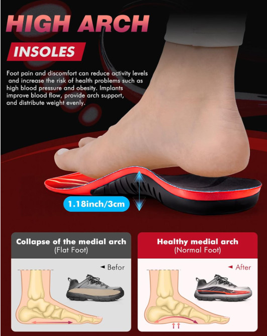 Plantar Fasciitis High Arch Support Insoles for Men Women, Arch Support Inserts
