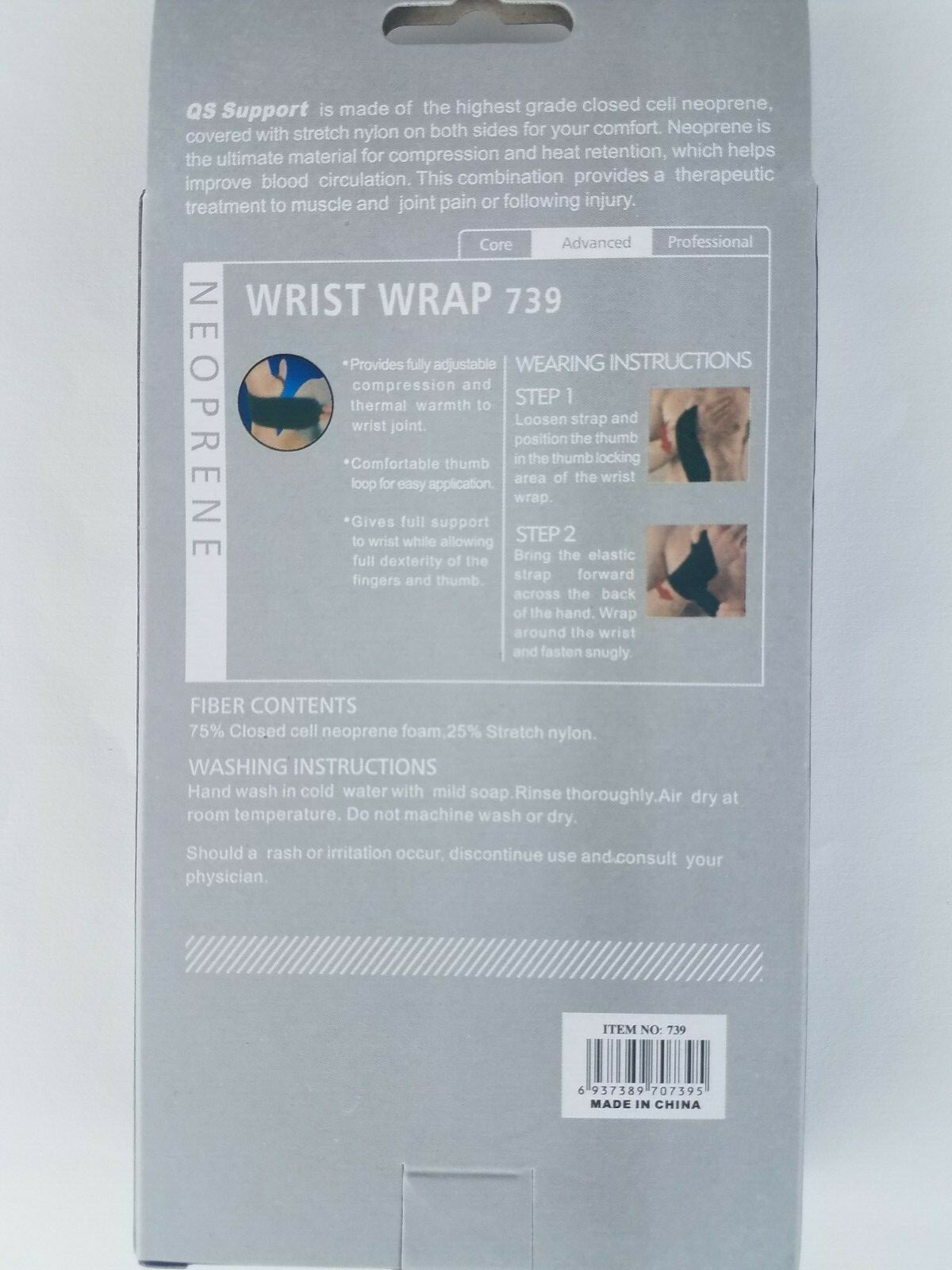 QS Support Wrist Wrap Neoprene Adjustable Fit # 739 New
