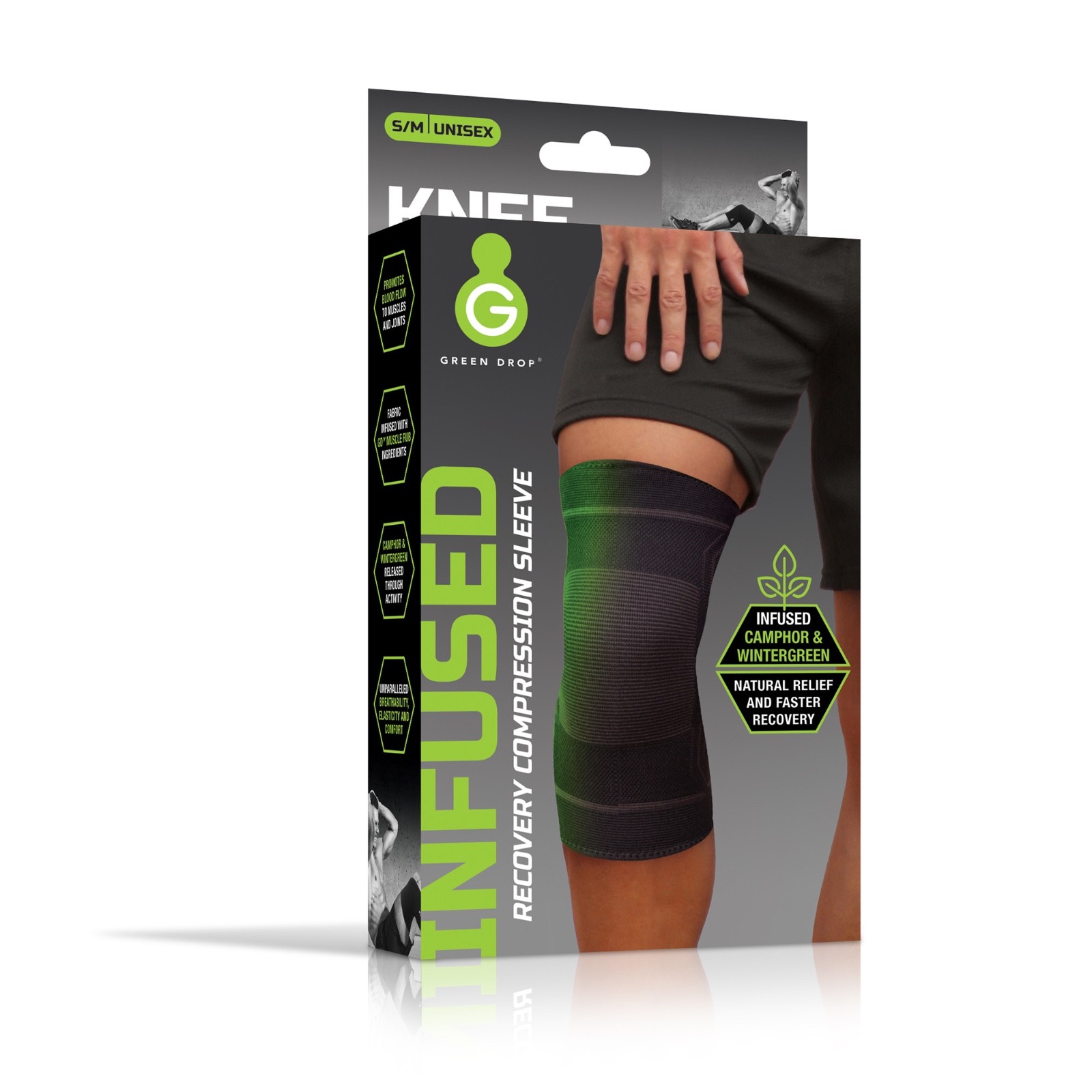 Green Drop Infused Compression Sleeve Knee Support, L/XL