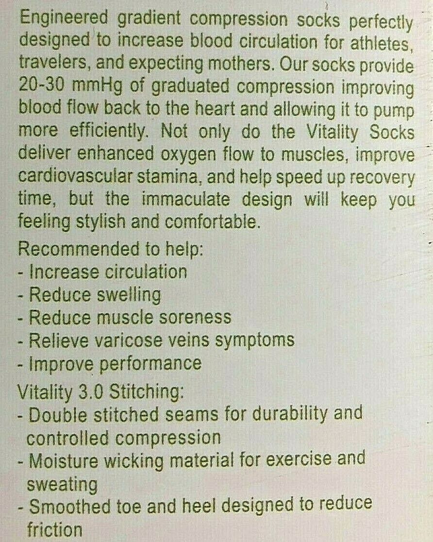 Tadge VITALITY COMPRESSION Socks Black Gray S/M Men Women 1Pair NEW in Box
