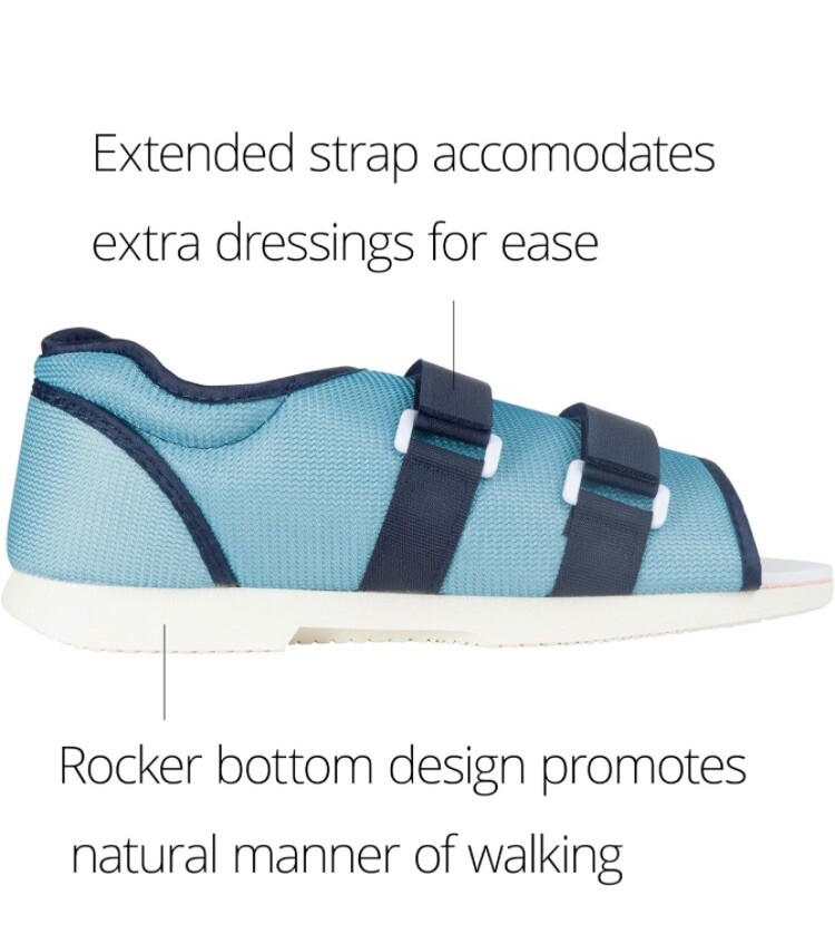 Ossur Blue Mesh Top Post-op Shoe Large Extended Strap/Dual Side Closure One Shoe