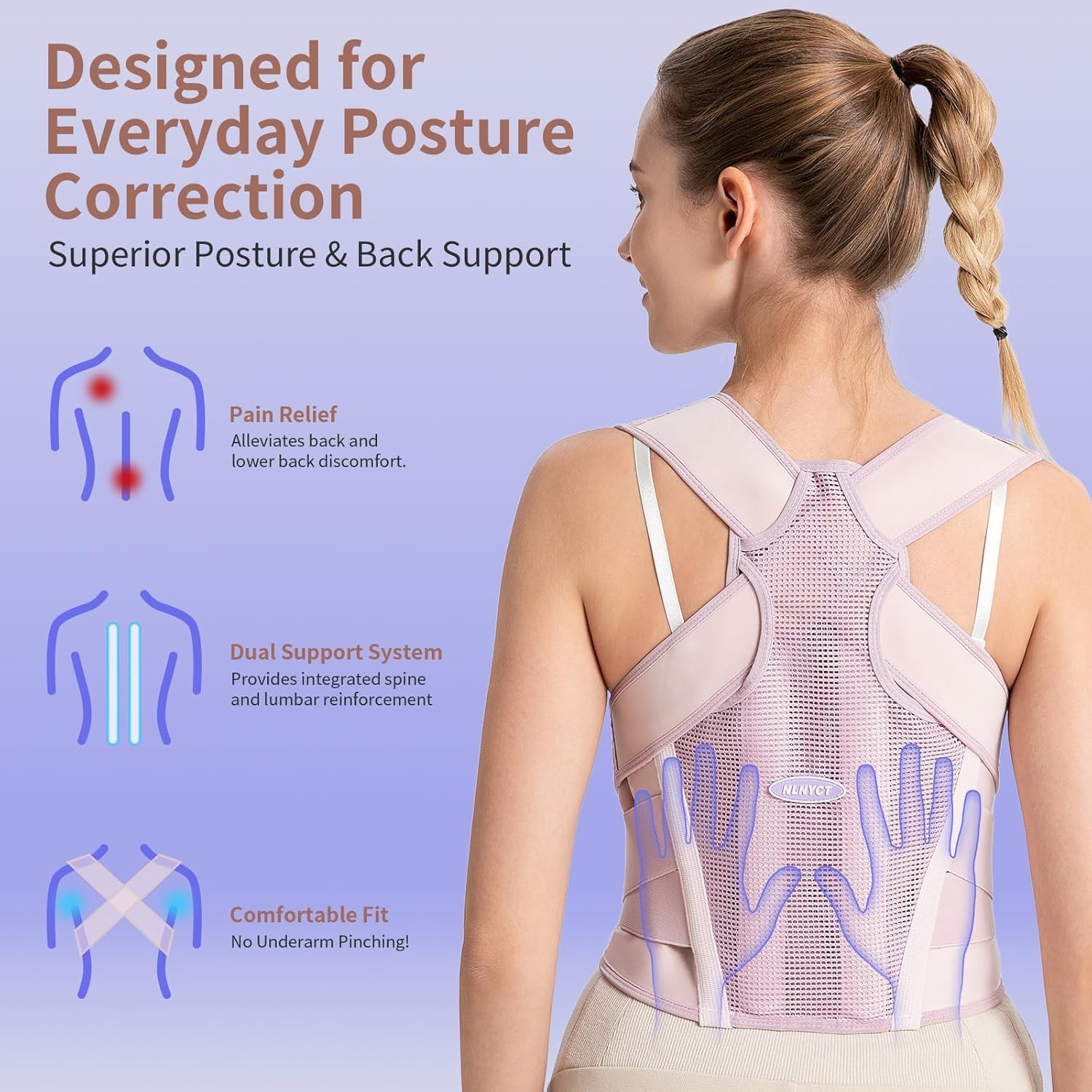 Adjustable Women’s Posture Corrector – Chic Purple Back Brace for Pain Relief