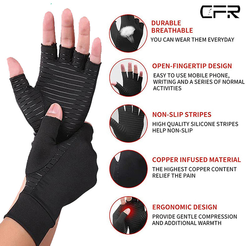 Copper Compression Gloves Hand Brace Support Arthritis Work Rheumatoid Relief US