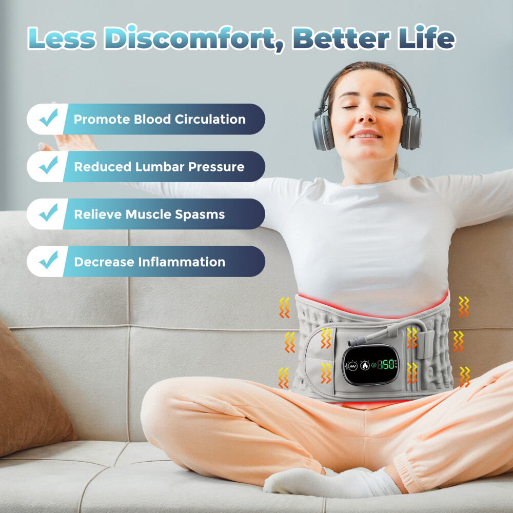 Inflatable Decompression Lower Back Belt Lumbar Support Heated Vibration Massage
