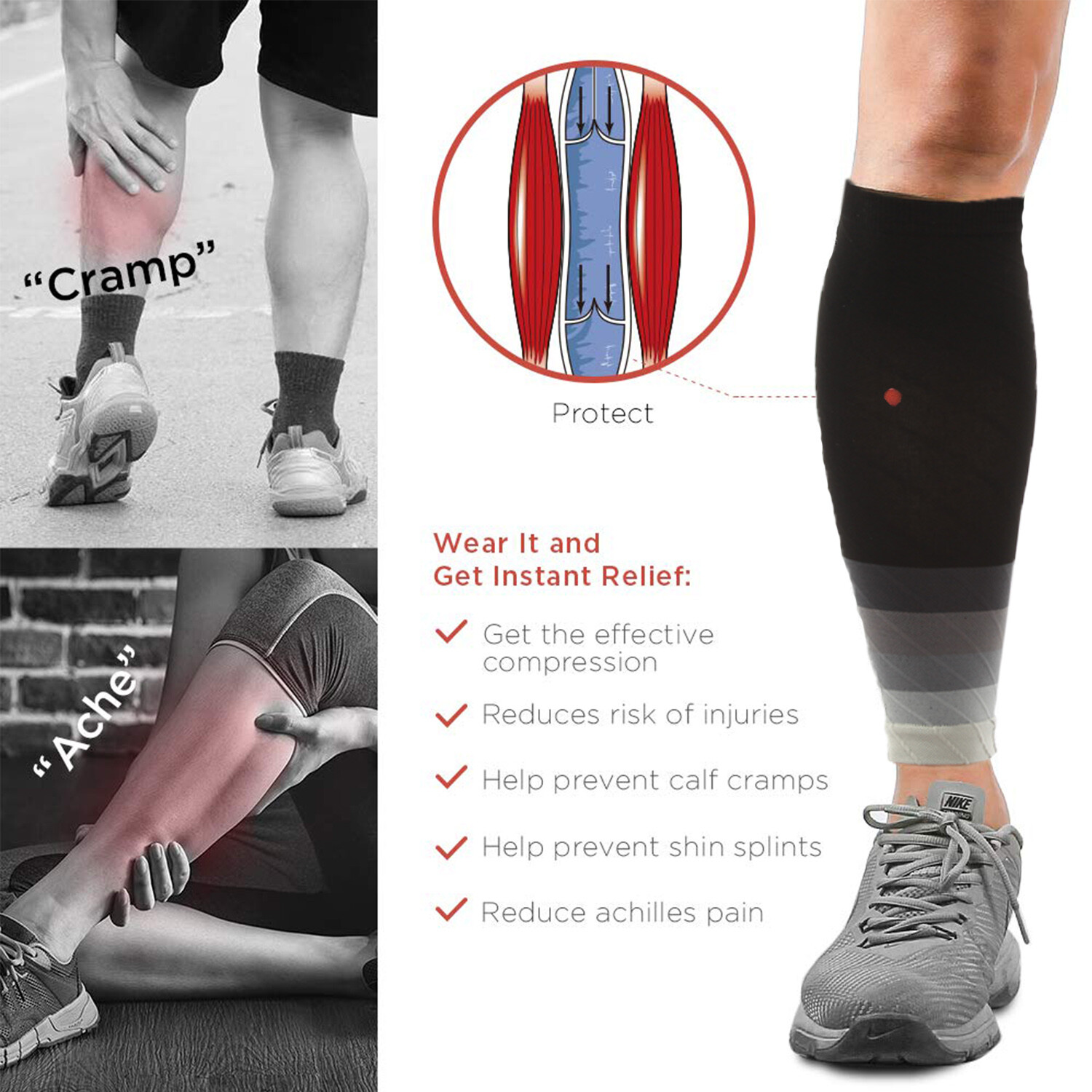 Compression Socks Calf Support Sleeve Leg Brace 20-30mmHg For Men Women Tennis