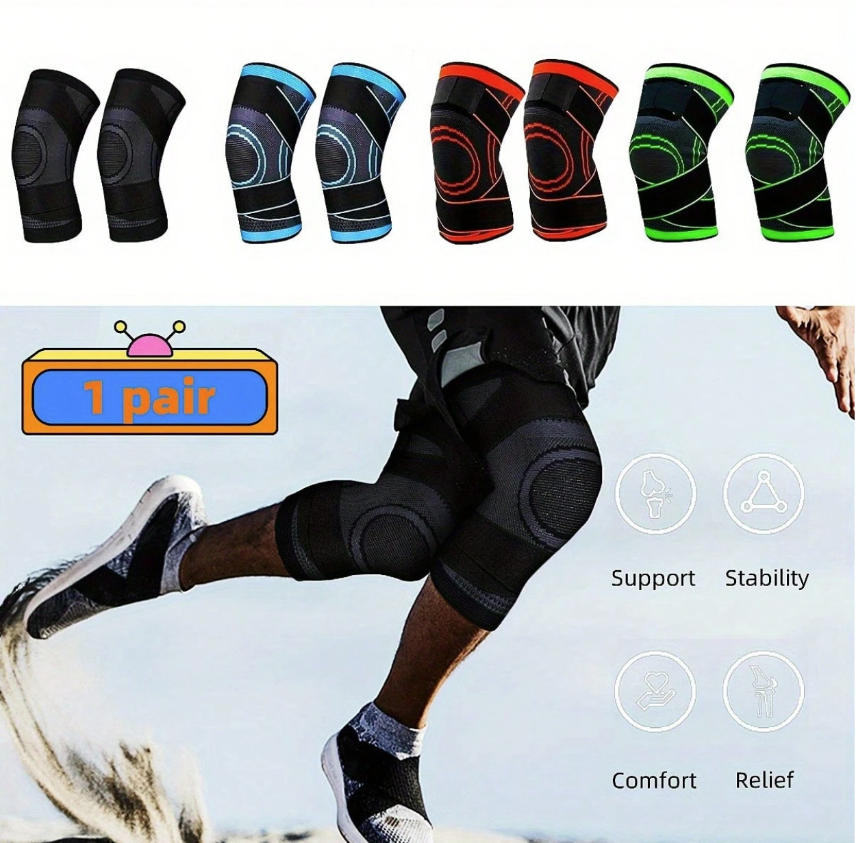 2 Pcs Compression Knee Sleeves Joint Support Sports Fitness Running Gift Unisex