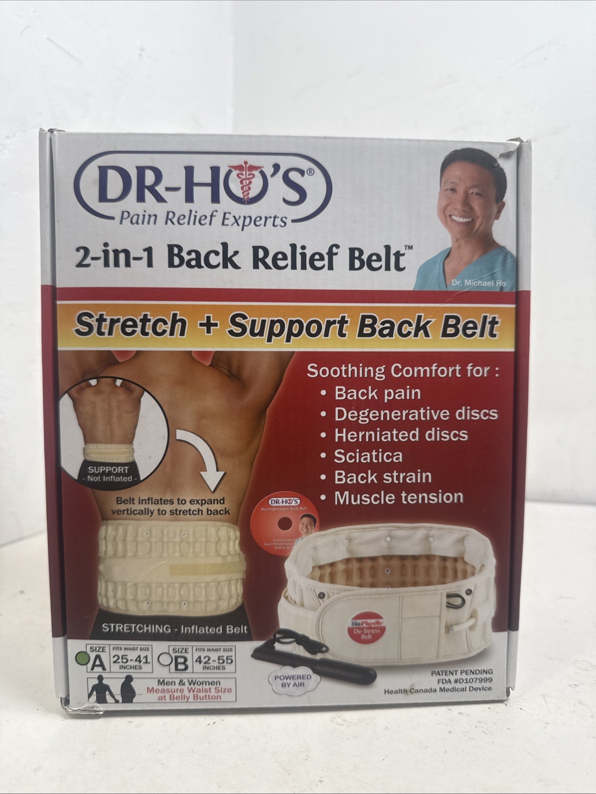 DR-HO’S 2 in 1 Back Relief Stretch and Support Belt Size A Waist 25-41 Inches
