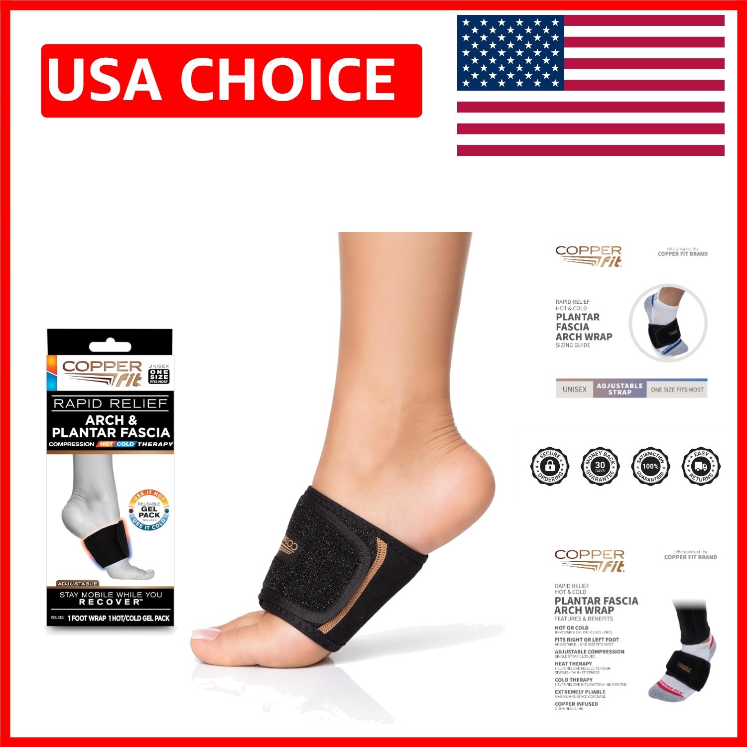 Hot/Cold Therapy Foot Wrap for Plantar Fasciitis, Adjustable & Comfortable
