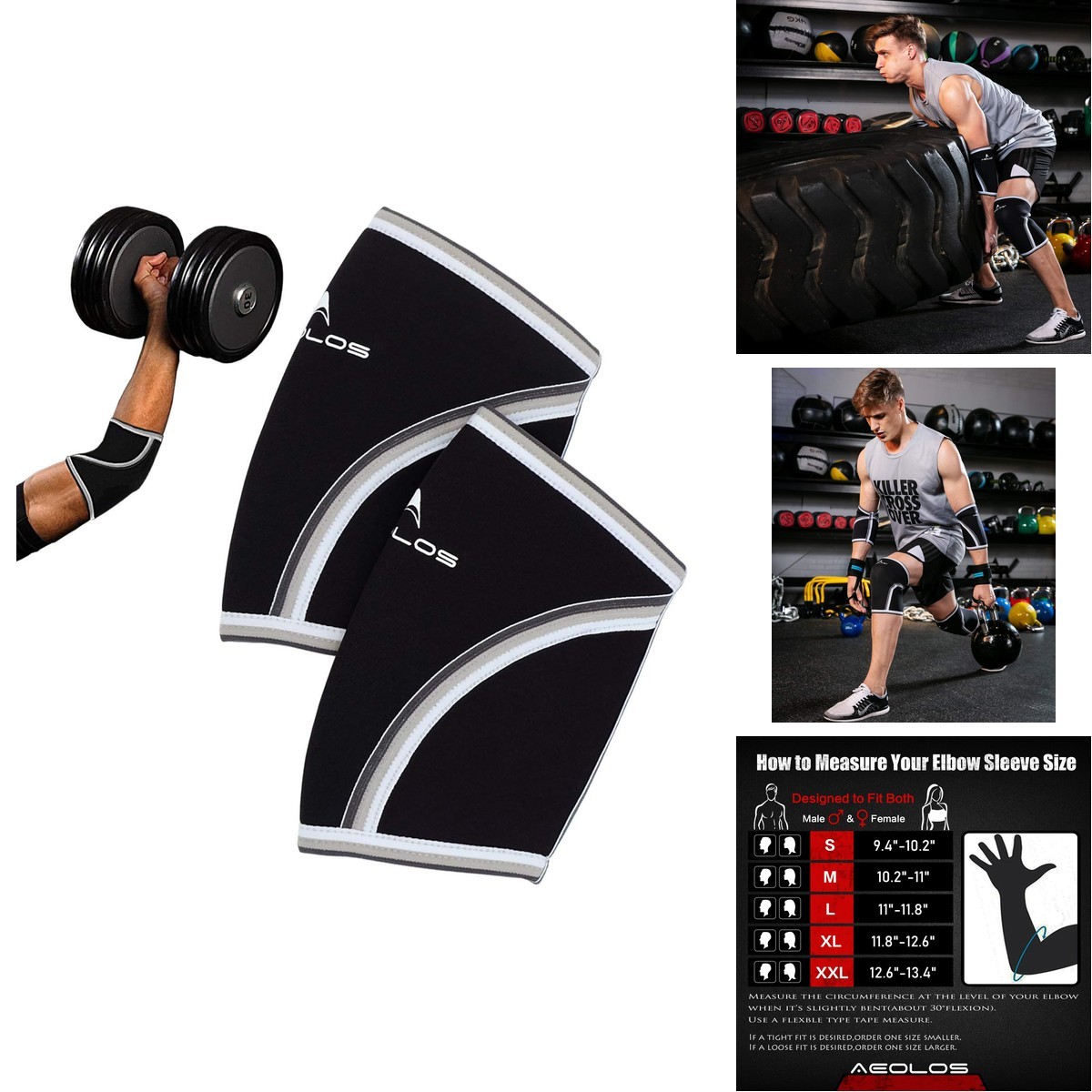 AEOLOS Compression Elbow Sleeves(Pair), 5mm Neoprene Elbow Barces Weightlifting