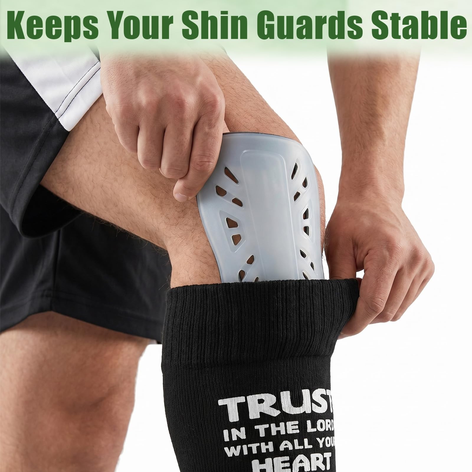 6 Pairs Soccer Shin Guard Sleeves Adult with Inspirational Verse, Pre Cut Soc…