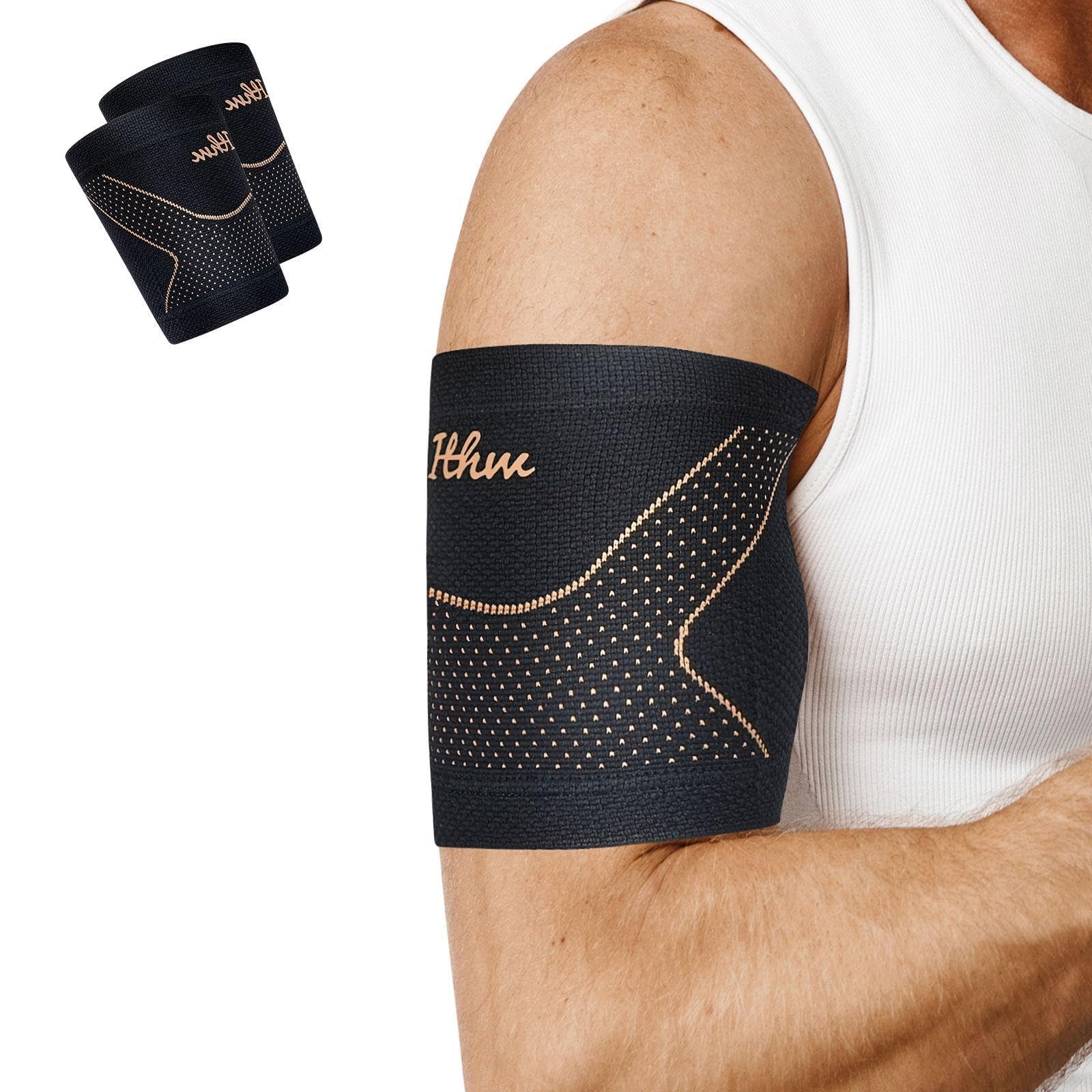 Copper Bicep Tendonitis Brace, Upper Arm Compression Sleeve for Pain Relief Larg
