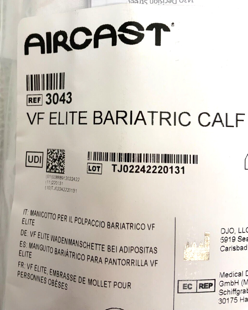 NEW Lot of 6 Aircast DJO 3043 VF Venaflow Elite Bariatric Calf Cuff 47D