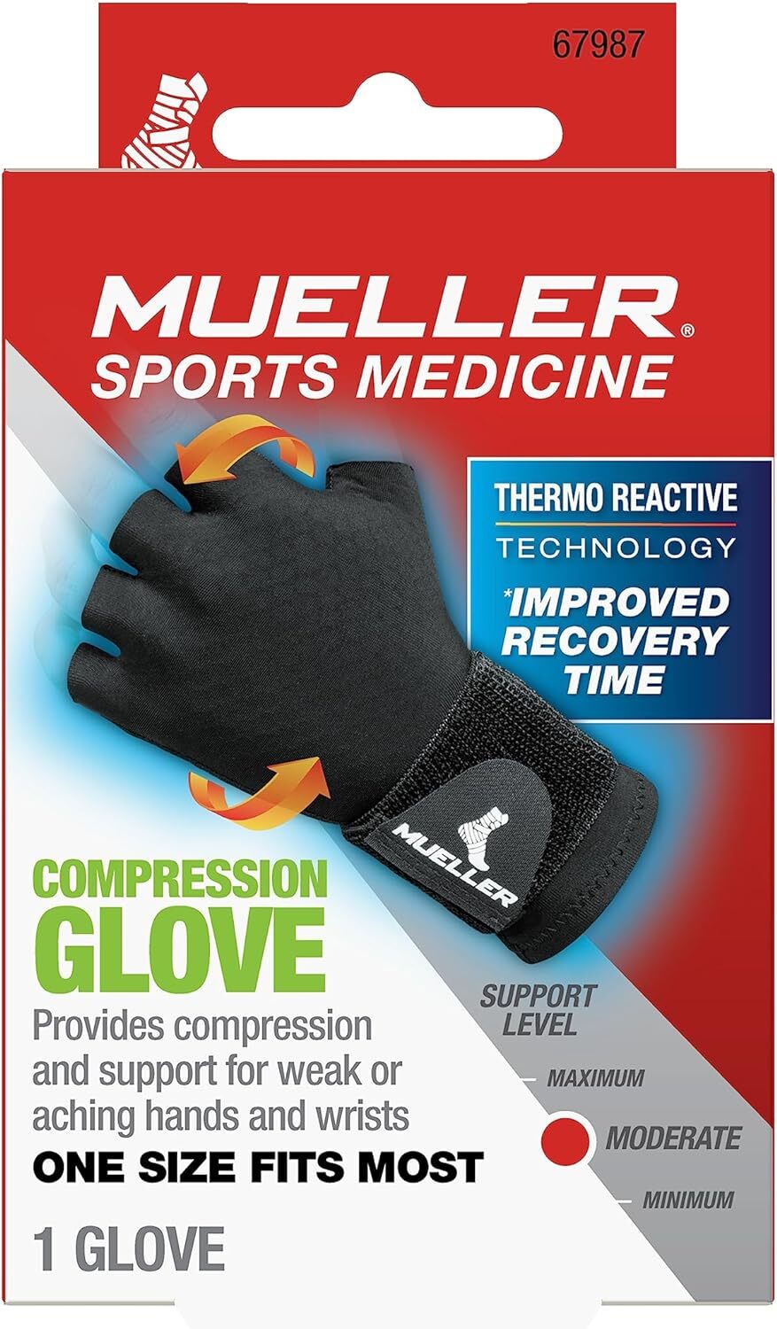 Mueller Compression Glove, One Size Fits Most, Black, 67987