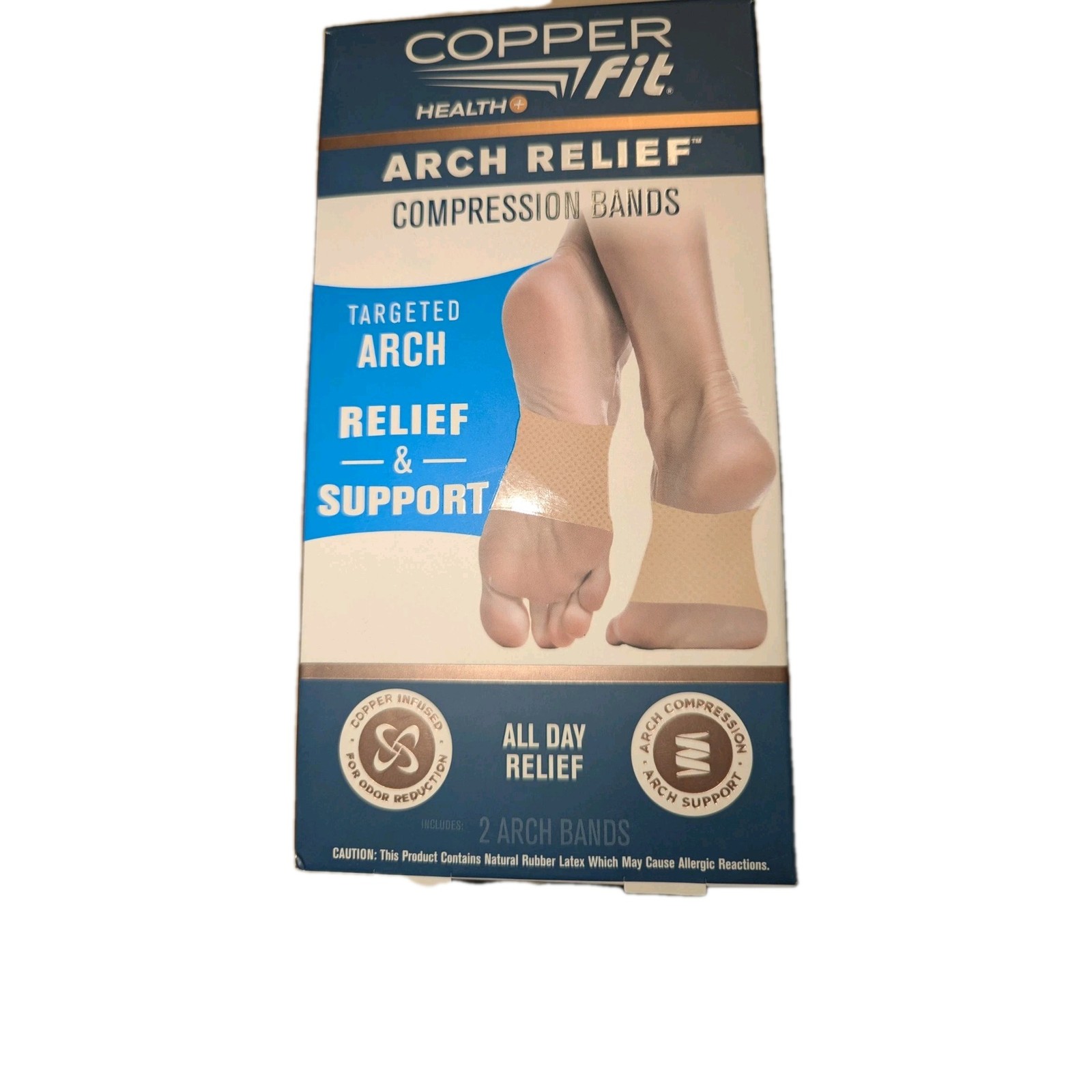 Copper Fit Copper Infused Arch Relief COMPRESSION BANDS – Beige 2 PACK
