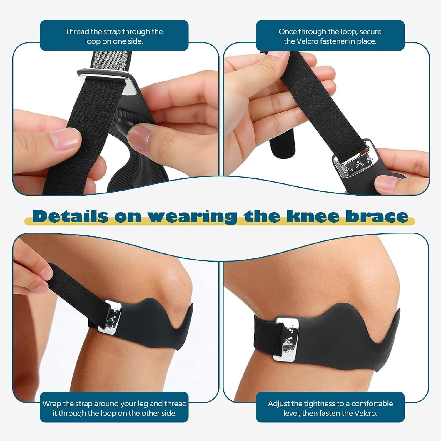 Knee Strap, Adjustable Patella Tendon Support Band with 3D Silicone 2 Pack
