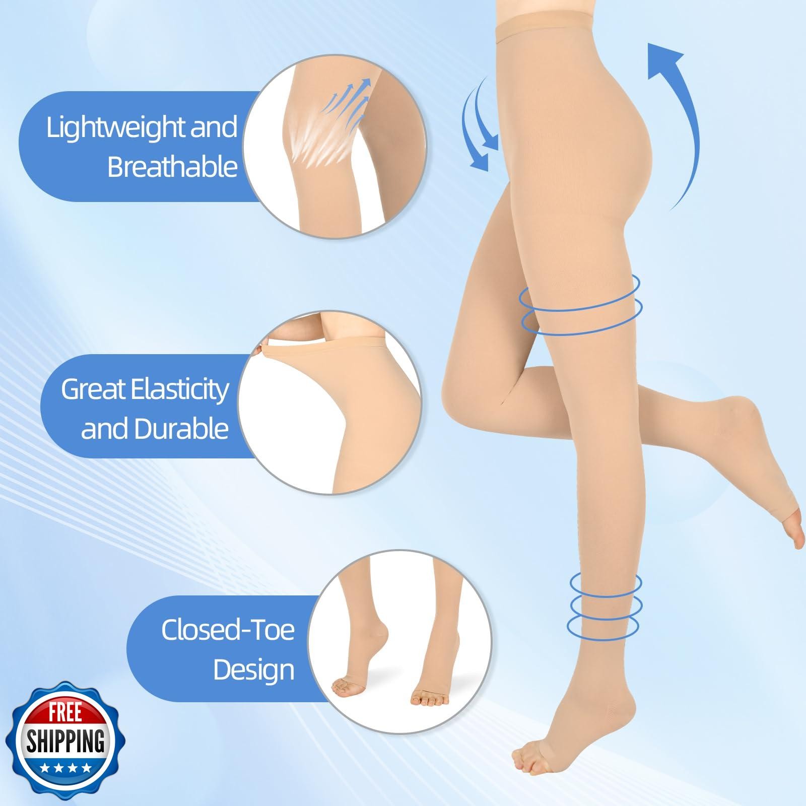 Wegitcs Compression Pantyhose for Women and Men, Open Toe 20-30 mmHg Medical