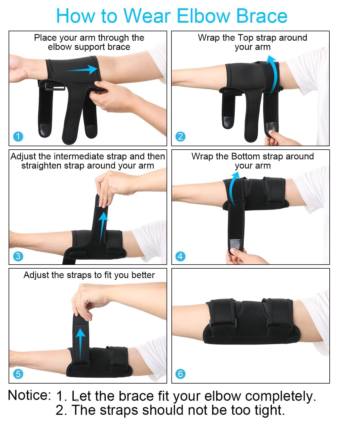 Elbow Brace with 2 Removable Metal Splint for Sleeping, Adjustable Cubital Tu…