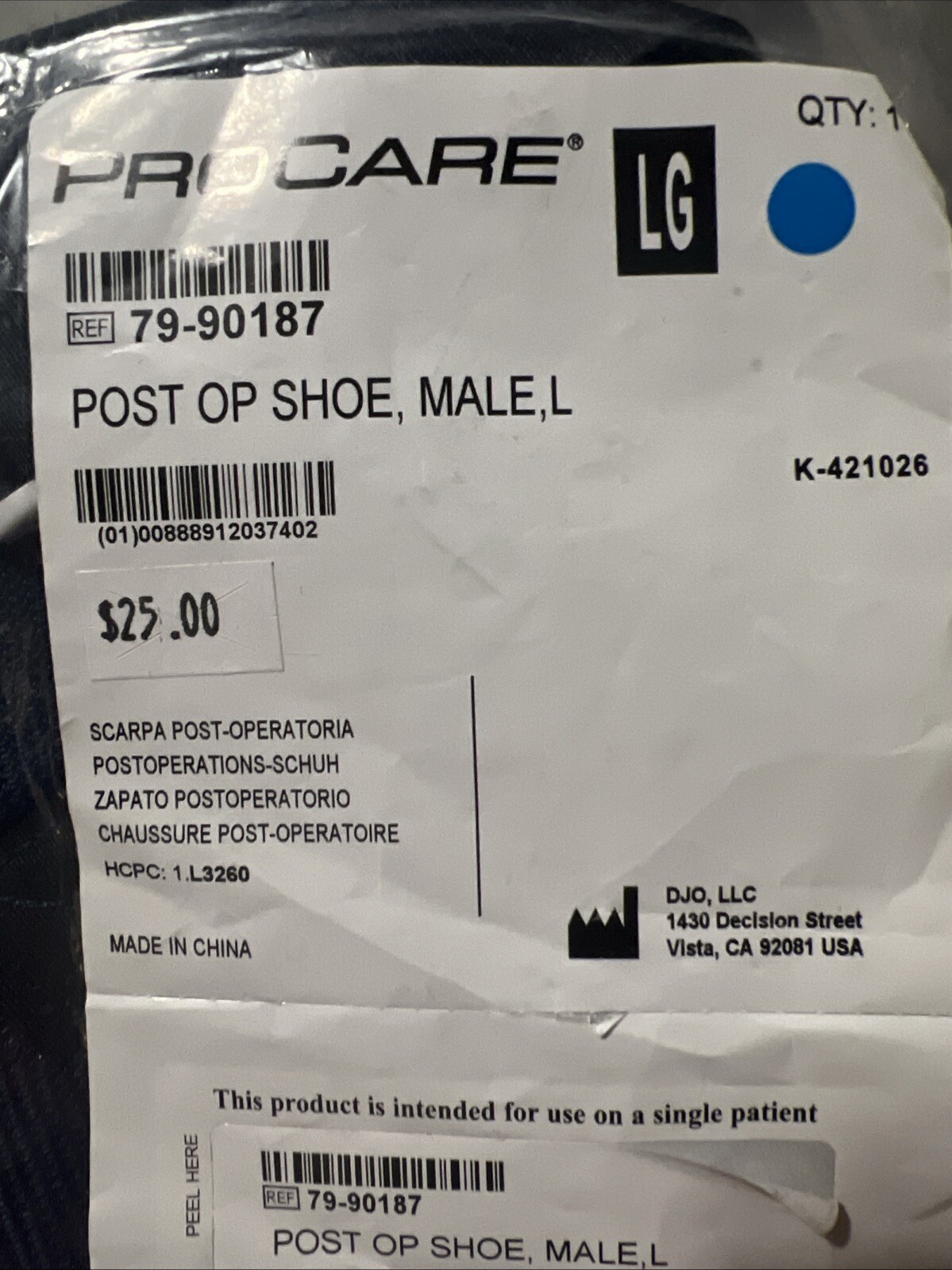 NEW ProCare Post-Op Shoe Male L Large 79-90187