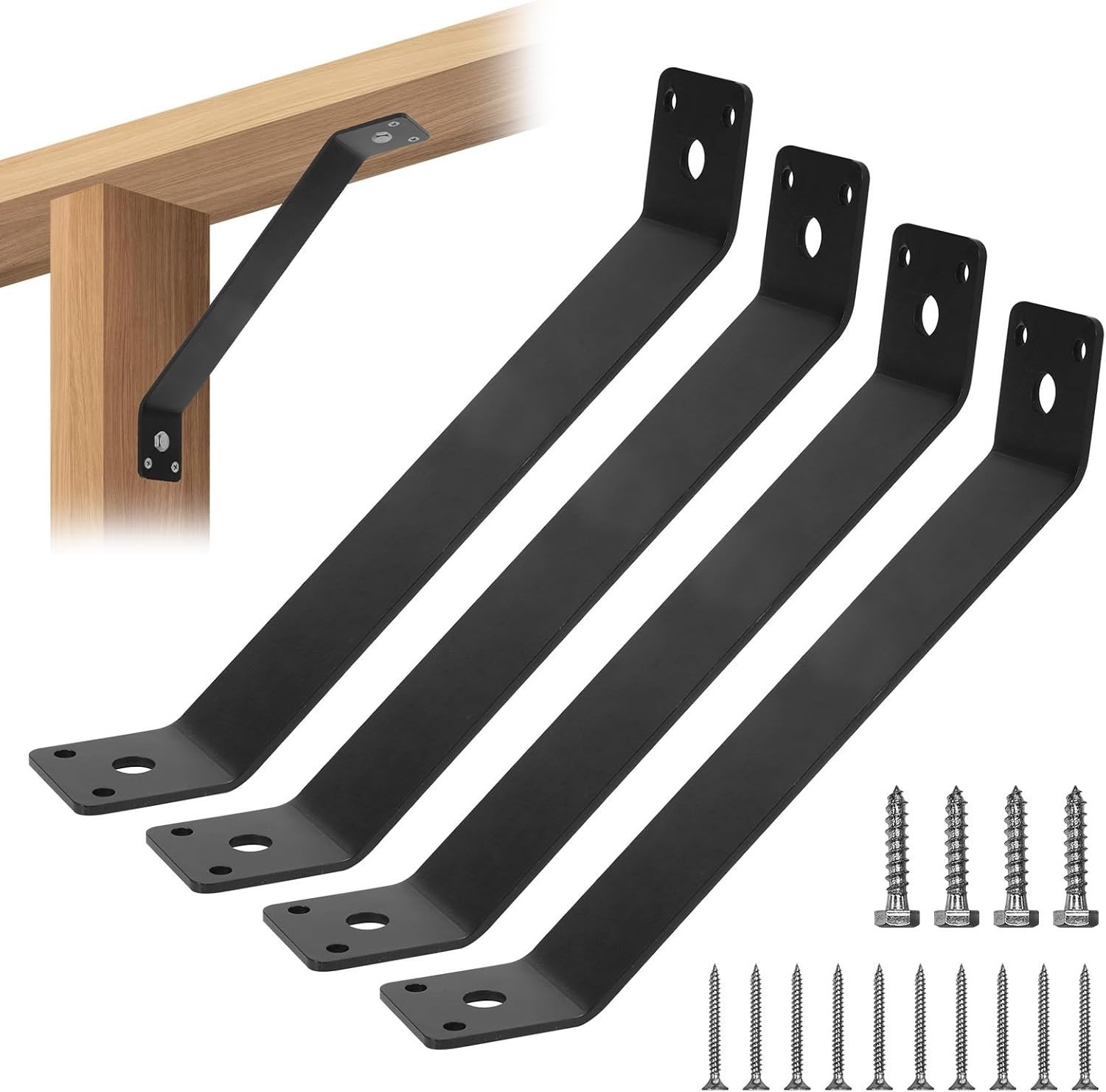 Versatile 4-Piece Black Angle Bracket Set for Furniture and Structual Support