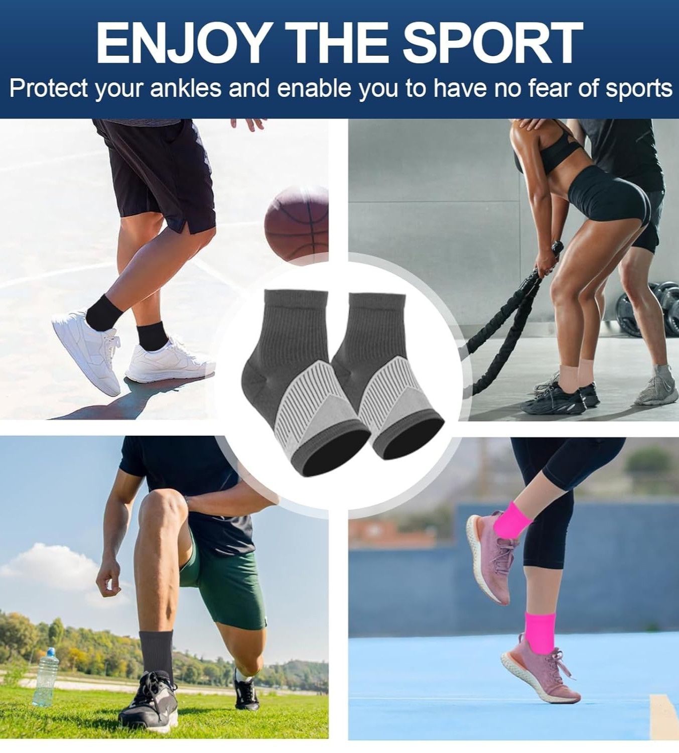 Ankle Compression Sleeves 2 pairs – Adult size Small, two toned gray