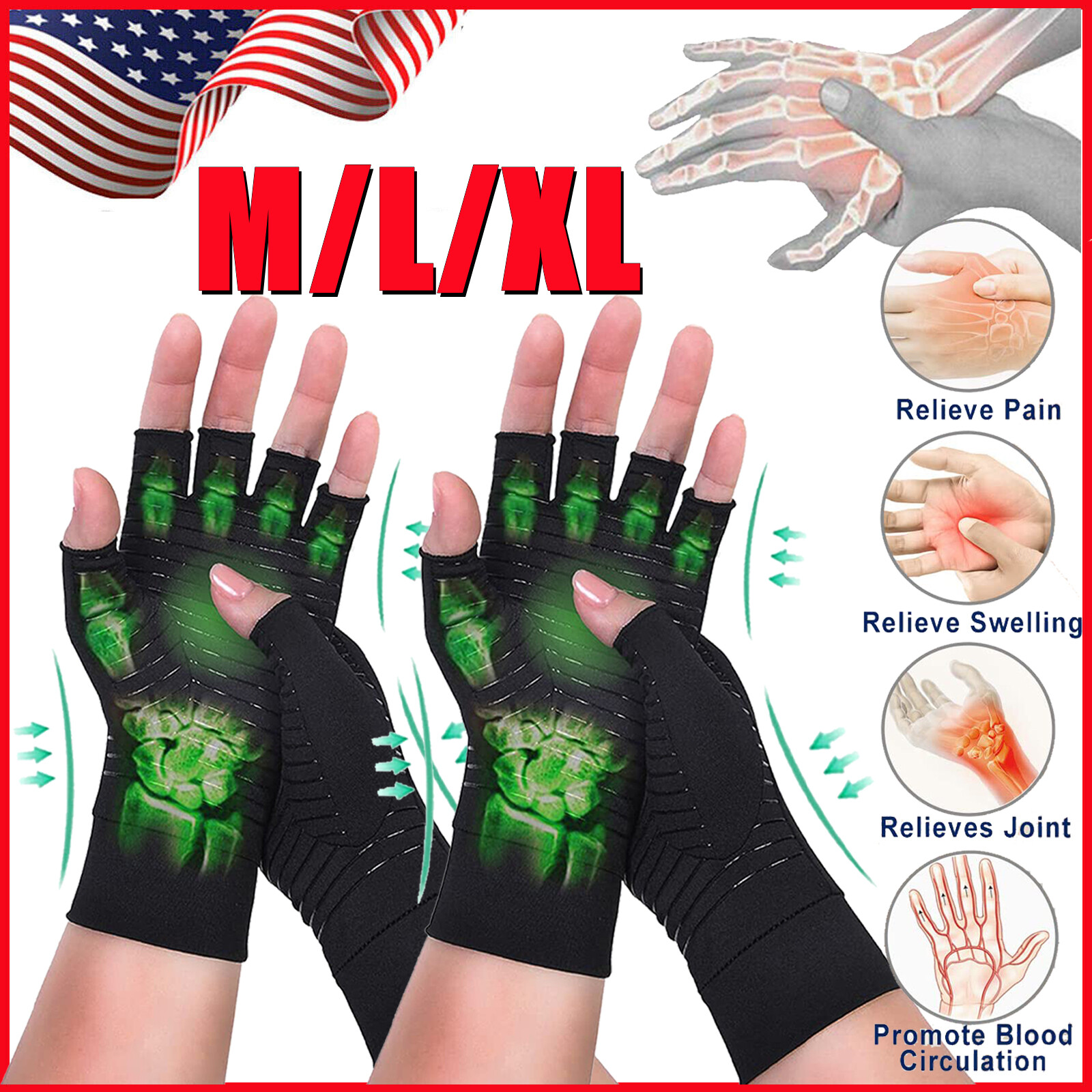 1/2 Pairs Copper Compression Gloves Carpal Tunnel Arthritis Joint Pain Relief US