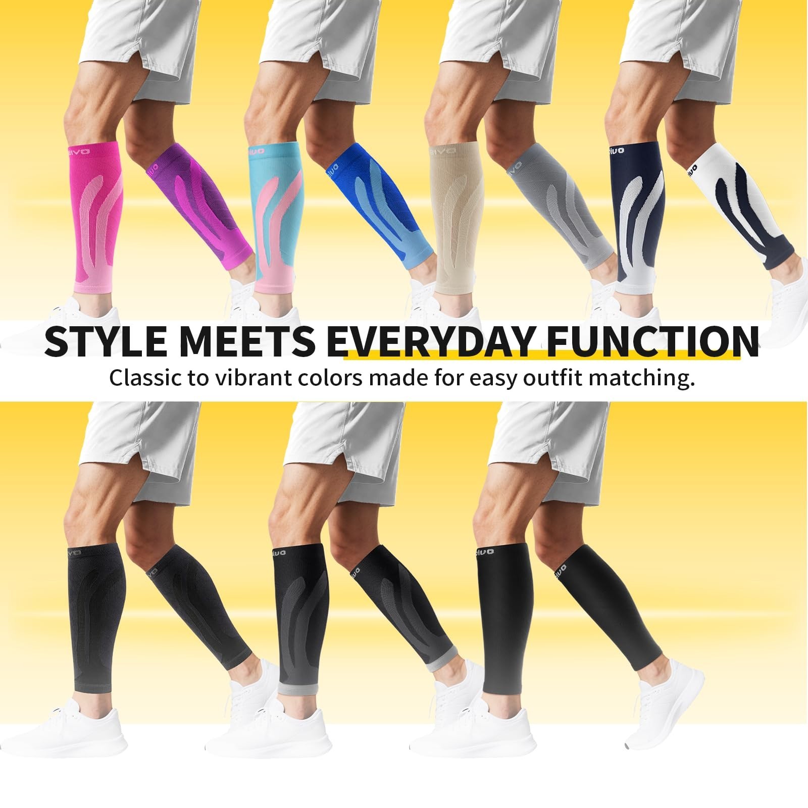 Calf Compression Sleeves for Shin Splints & Running Support – 3 Pairs, 15-20mmHg