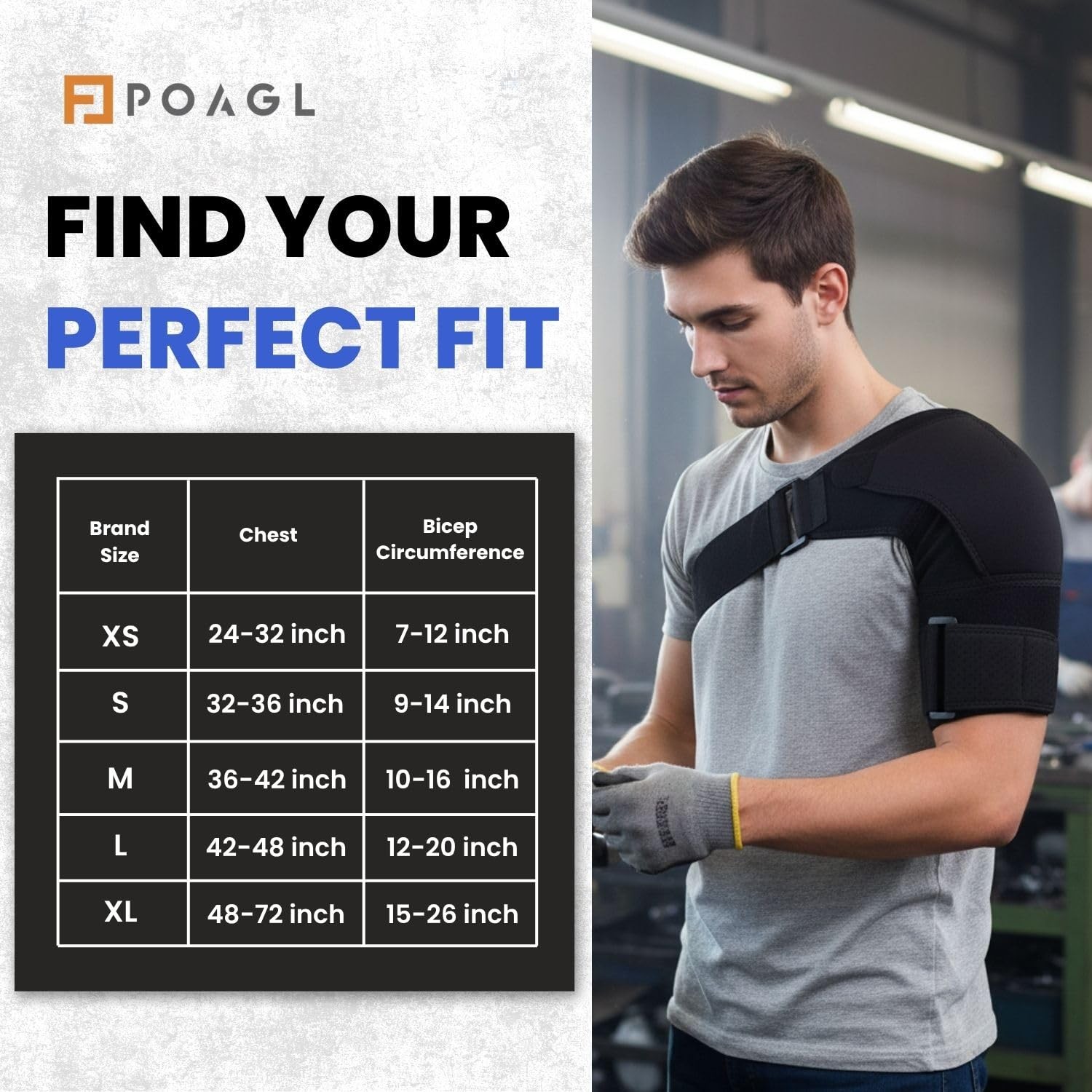 POAGL Shoulder Brace for Men Both Left and Right Arm | Pain Relief Torn Rotator