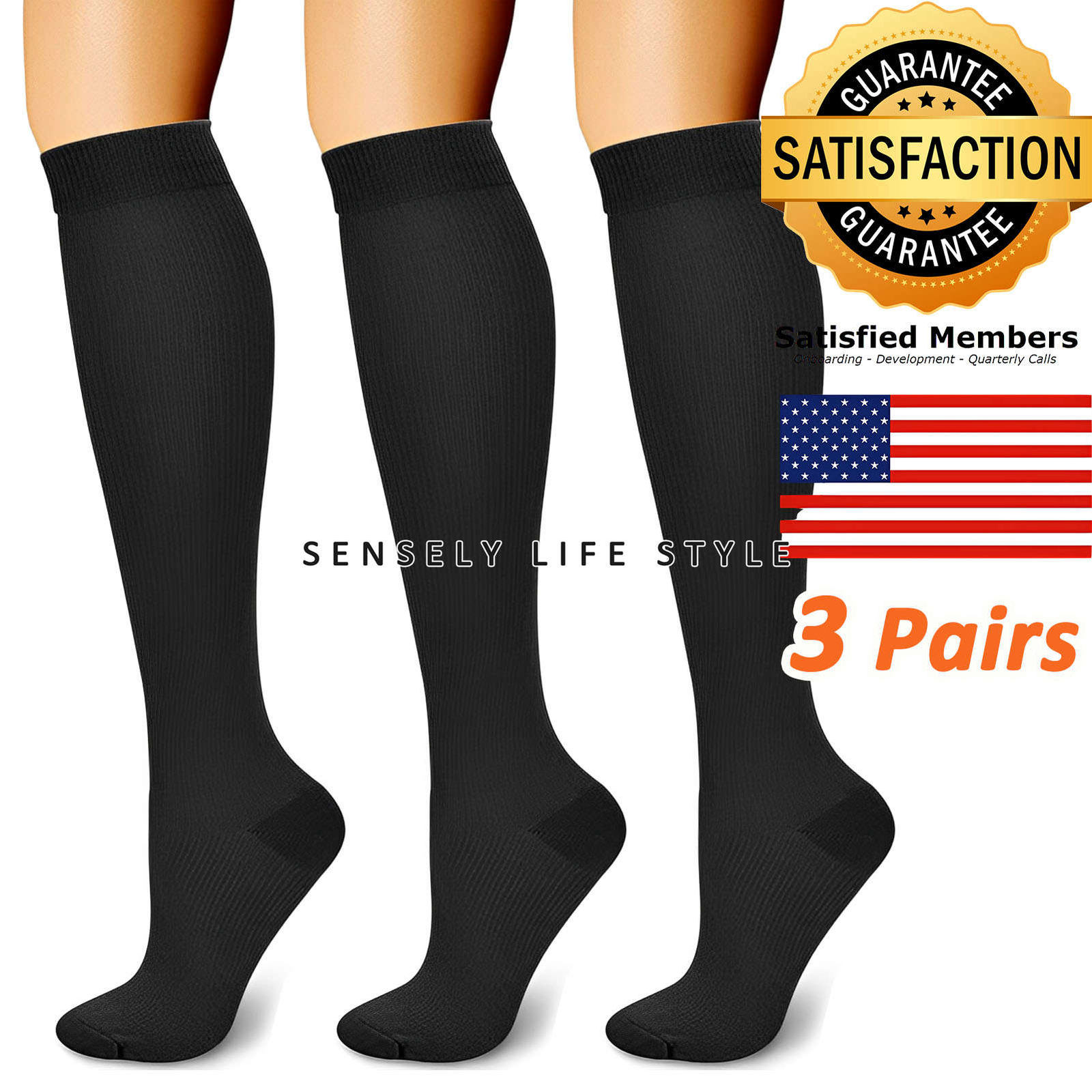 3 Ladies Girls Knee High Compression Socks Elastic Socks Protection 15-20 mmHg