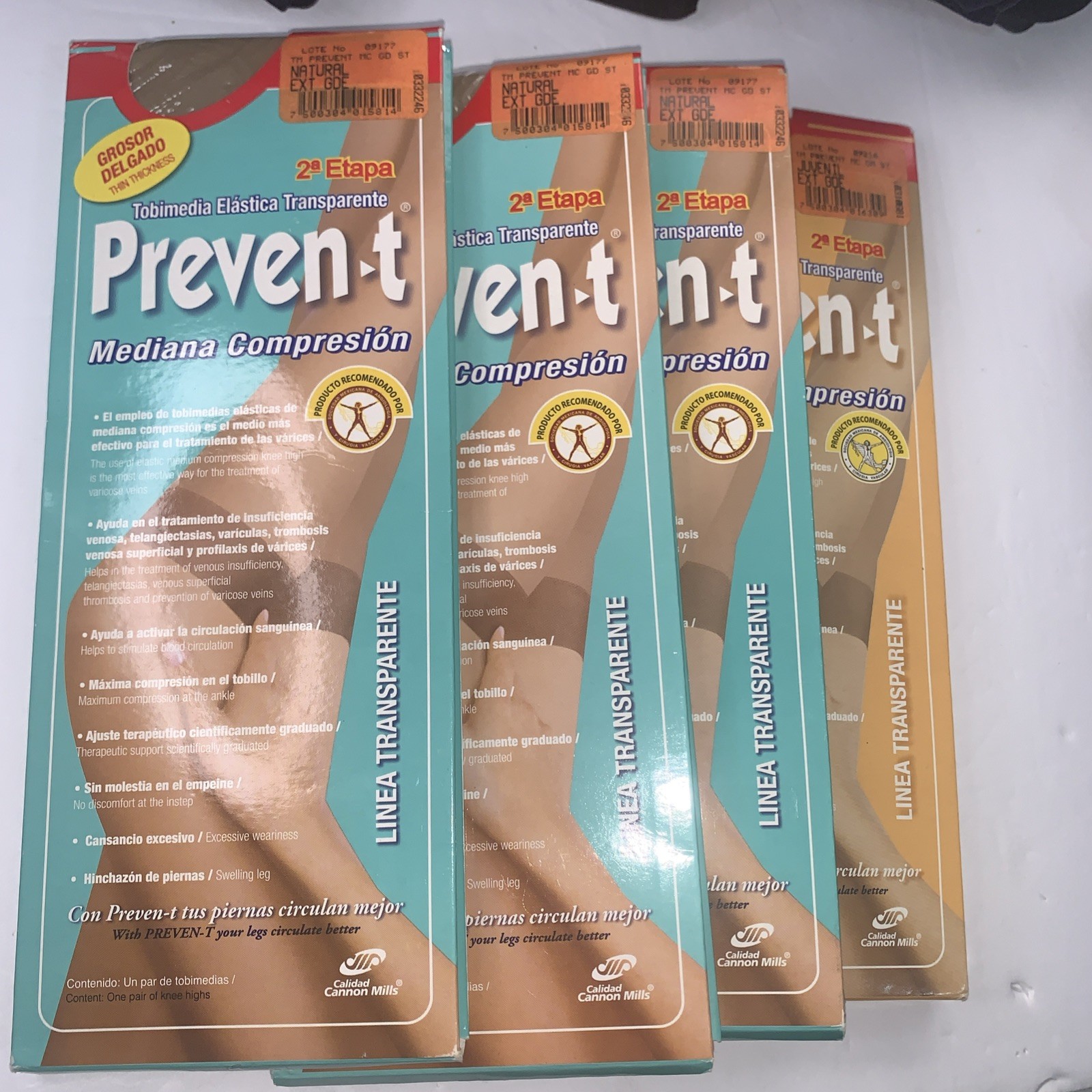 Preven-t Elastic Set of 4 Knee High . Color Natural medium compression (xl)