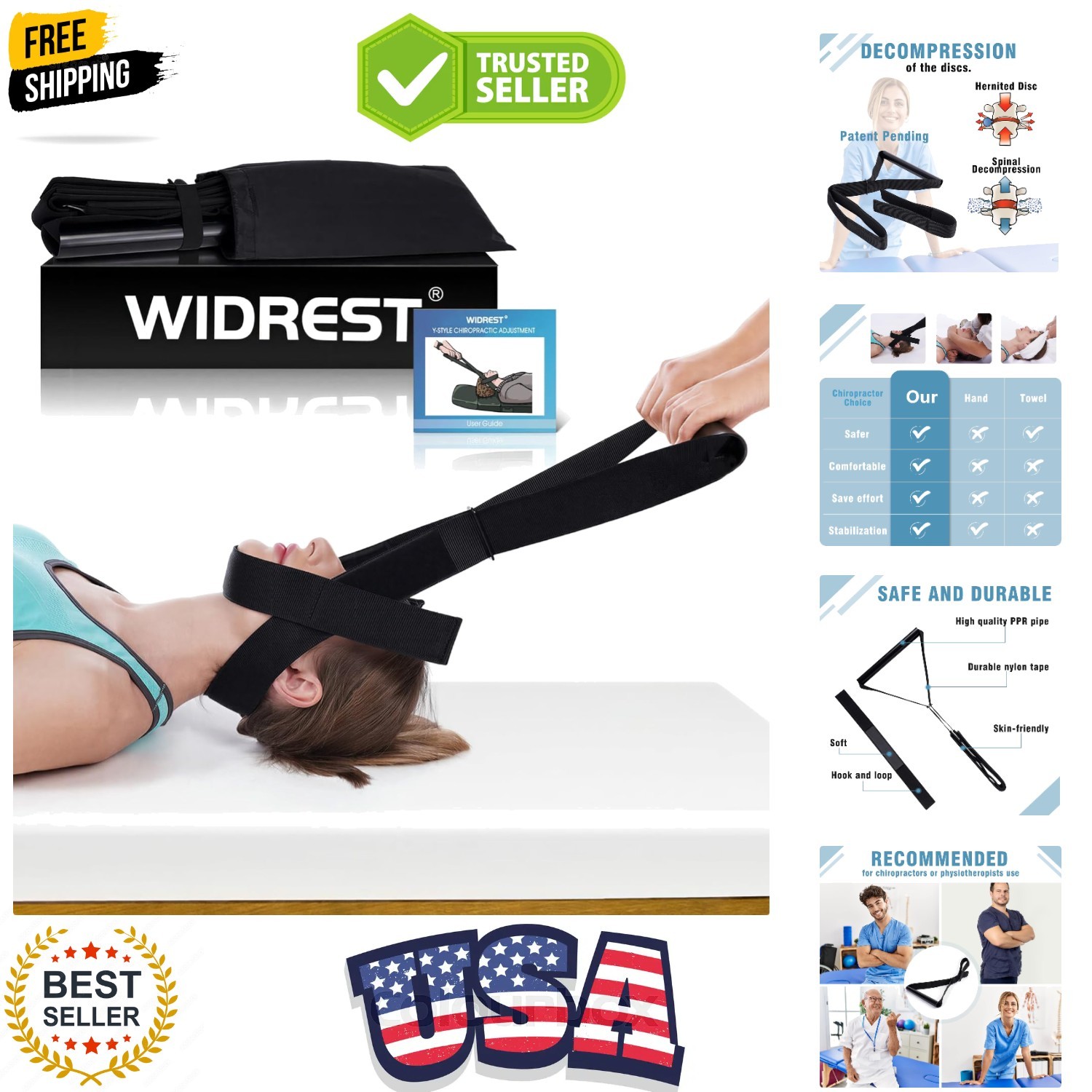 Neck Stretcher Strap, Spine Chiropractic Decompression Tool with Chin Belt, .