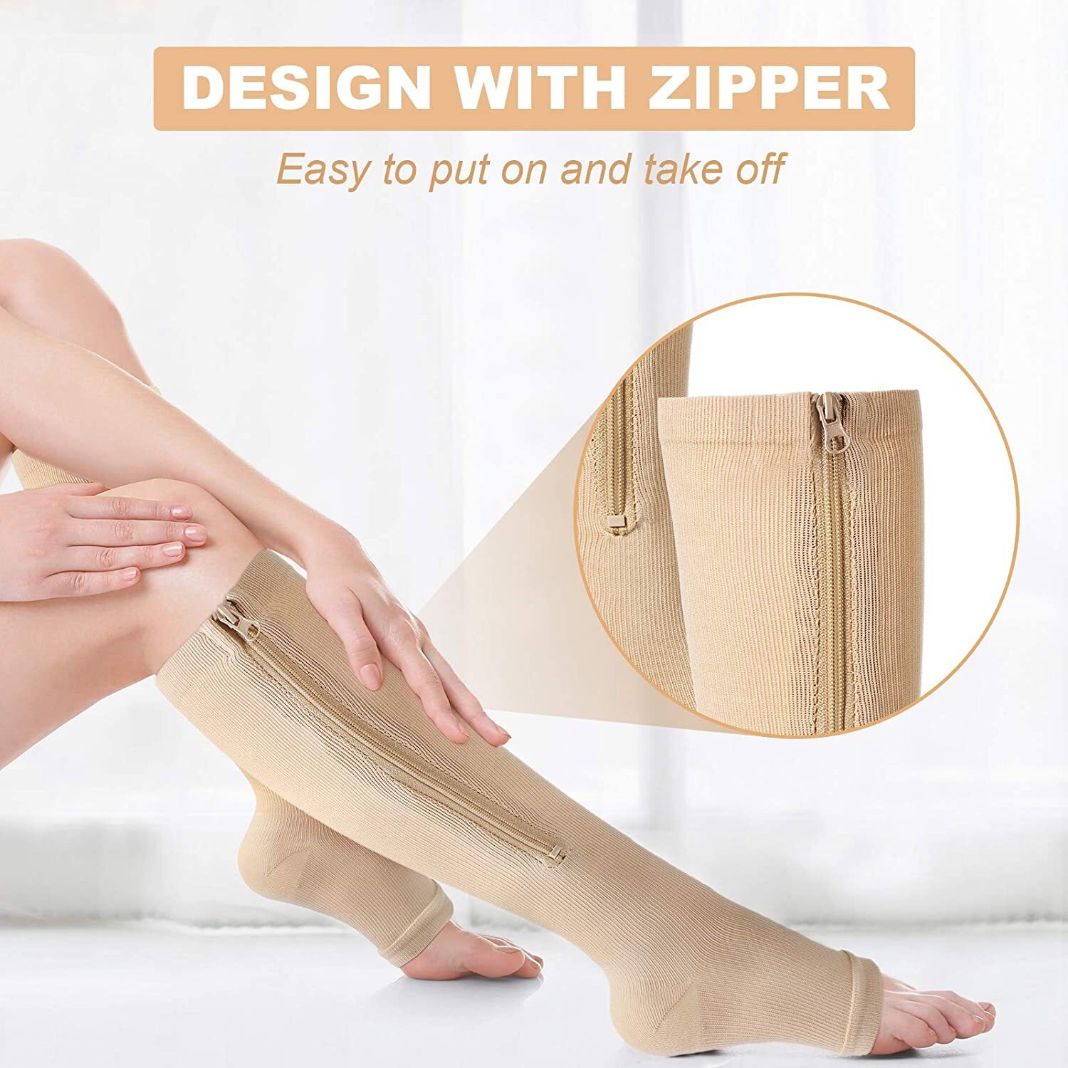 Zipper Compression Socks Toeless Long Length Stockings Support for Legs & Muscle