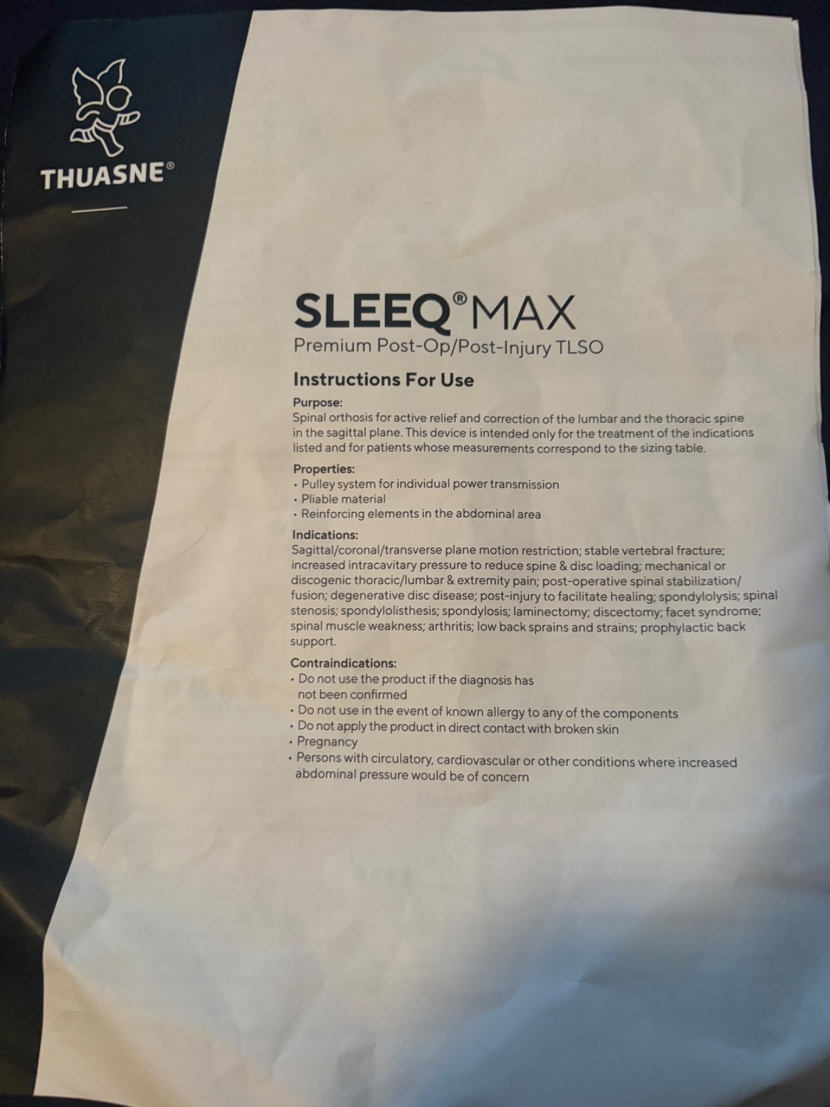 Thuasne Sleeq Max TSLO Back Brace Thoracic Lumbar Sacral Orthotic Universal