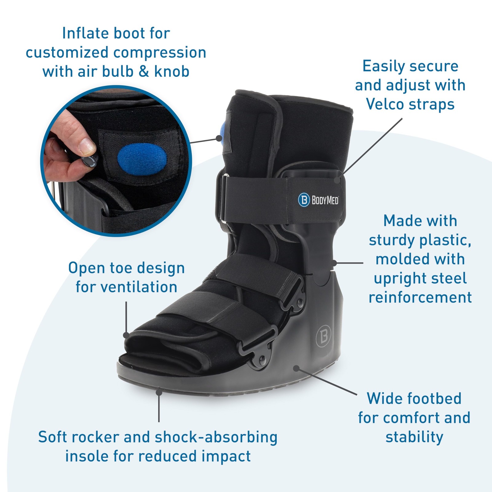BodyMed Air CAM Walking Fracture Boot, Small, 11.5 Tall – Adjustable and Shoc…