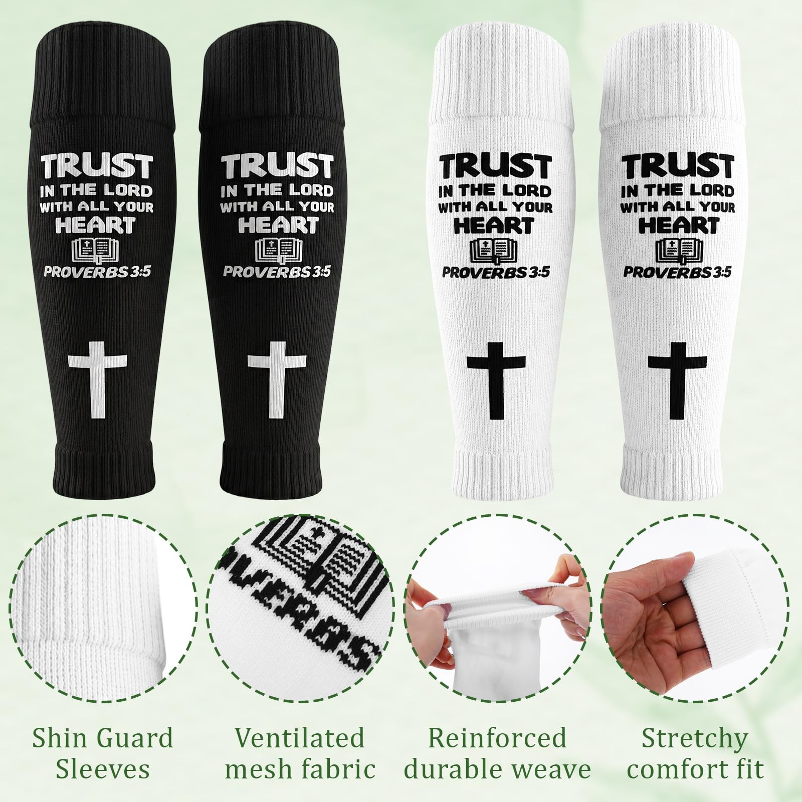 6 Pairs Soccer Shin Guard Sleeves Adult with Inspirational Verse, Pre Cut Soc…