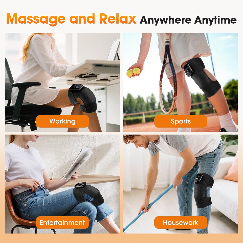 Cordless Knee Massager for Pain Relief with 3 Vibration Modes, 3 Heating Levels