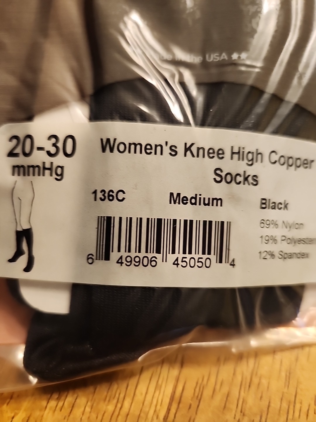 Ames Walker Graduated Compression Womens Socks 20-30 mmHg Medium Black Knee Hi