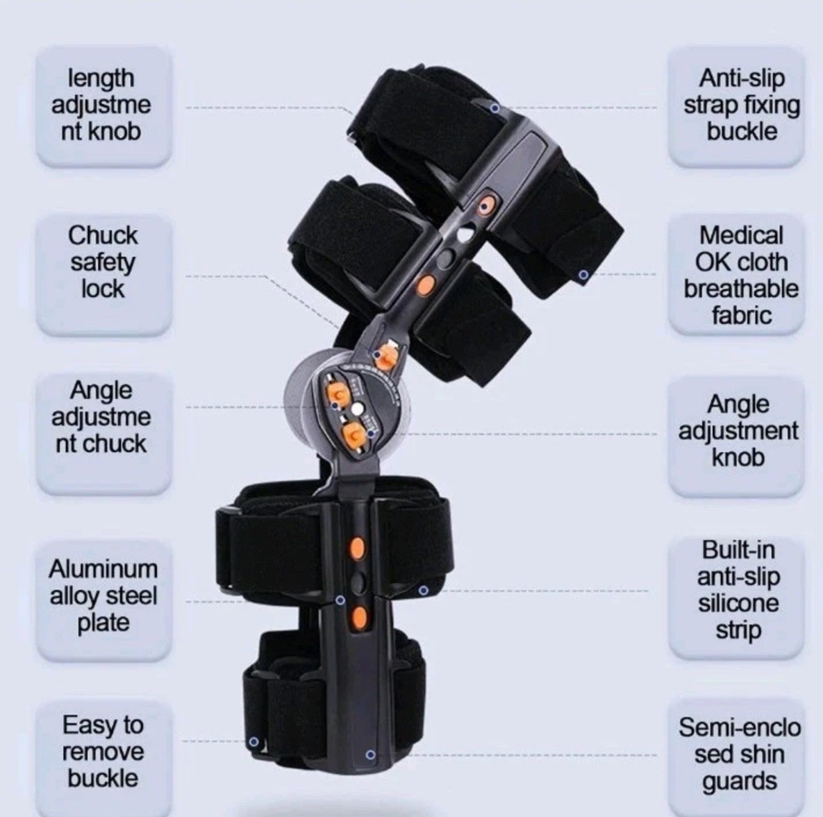 Hinged/ Locking ROM Knee Brace, 18″L Adjustable Thigh /Calf. Post Op 2863M
