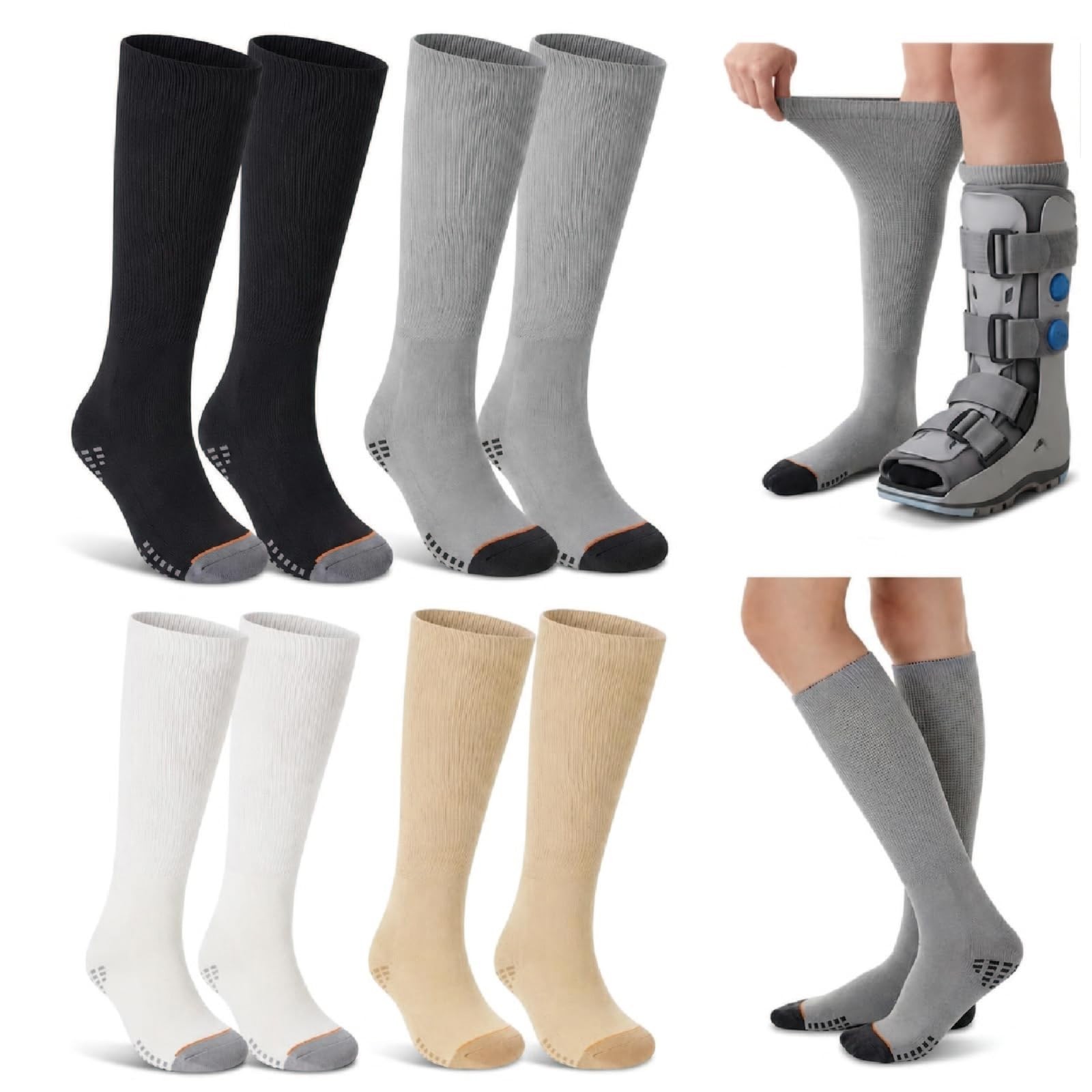 4 Pairs Orthopedic Boot Socks Replacement Liner for Walker Brace & Cast – Black,