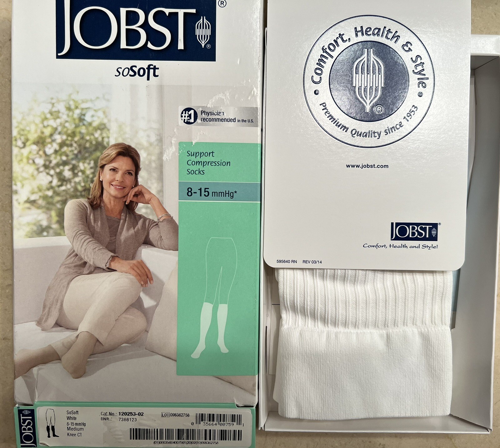 Jobst soSoft Knee High Closed Toe 8-15 mmHg White Medium 7-9 US New