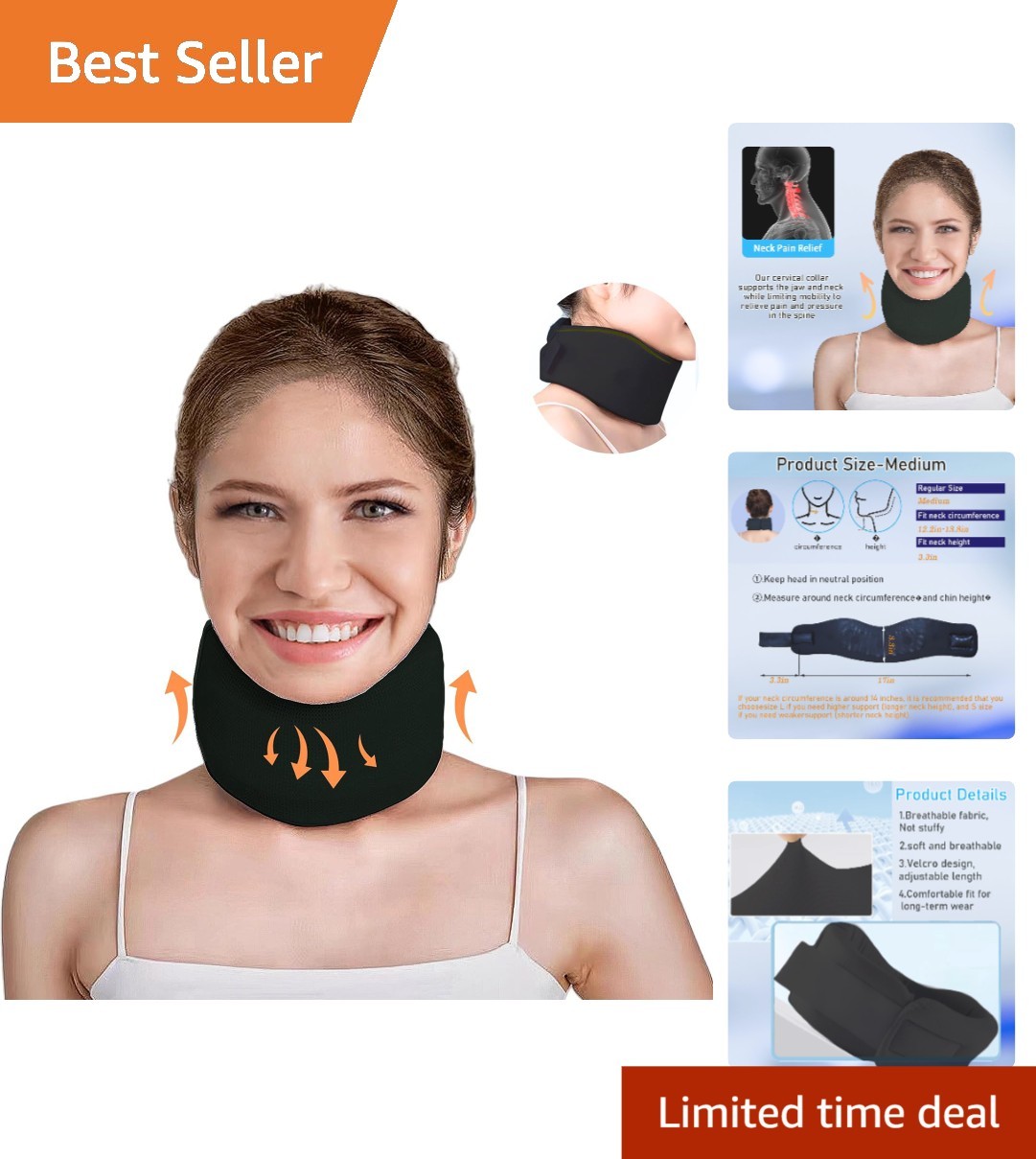 Adjustable Neck Brace for Men & Women – Lightweight cervical collar for Comfort