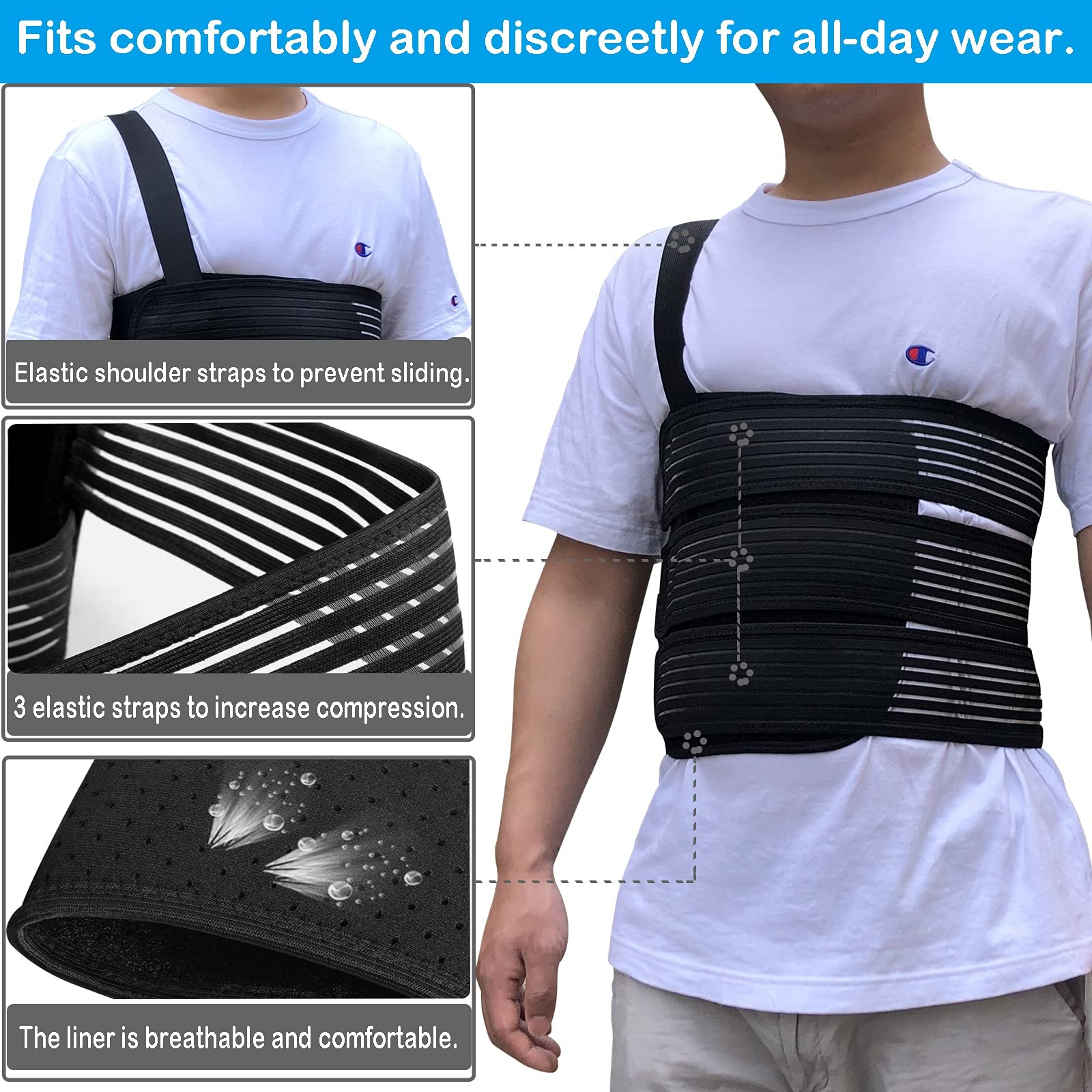 Rib Belt Chest Binder Compression Support for Rib Injury Pain Relief